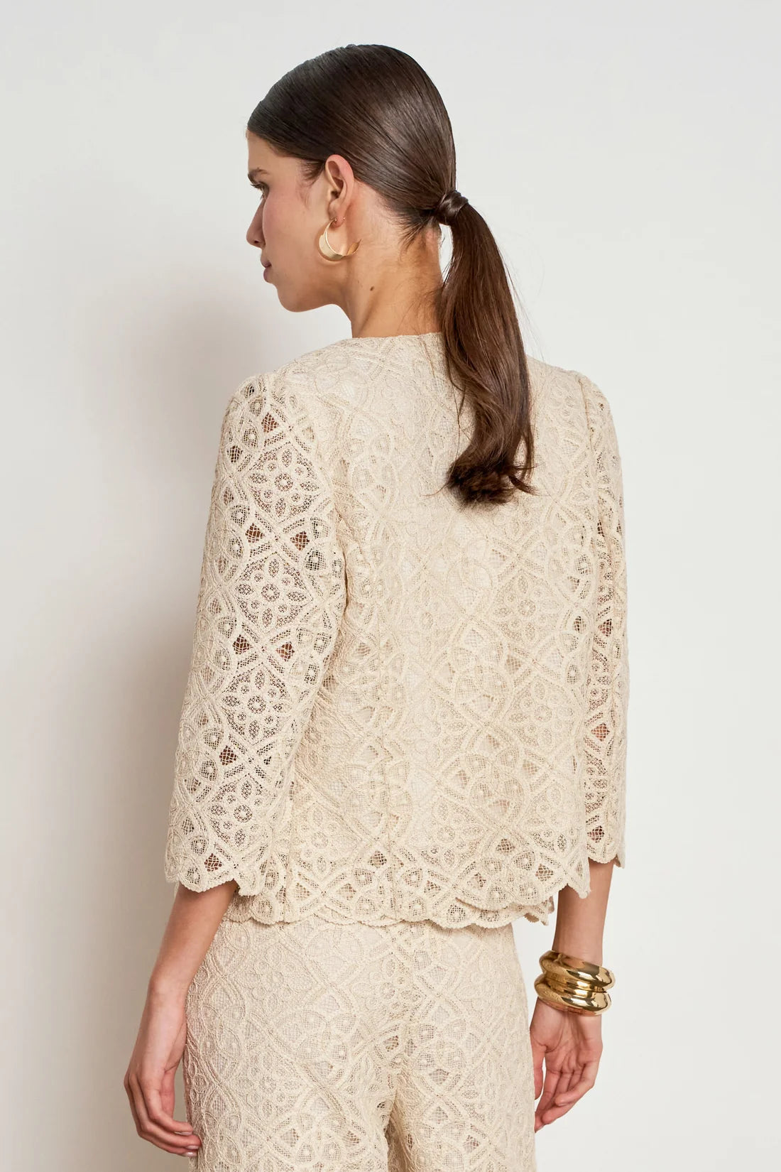ZOE KRATSMANN BRIEF JACKET FITTED LACE COLLARLESS JACKET WITH SCALLOPED HEM AND SLEEVES