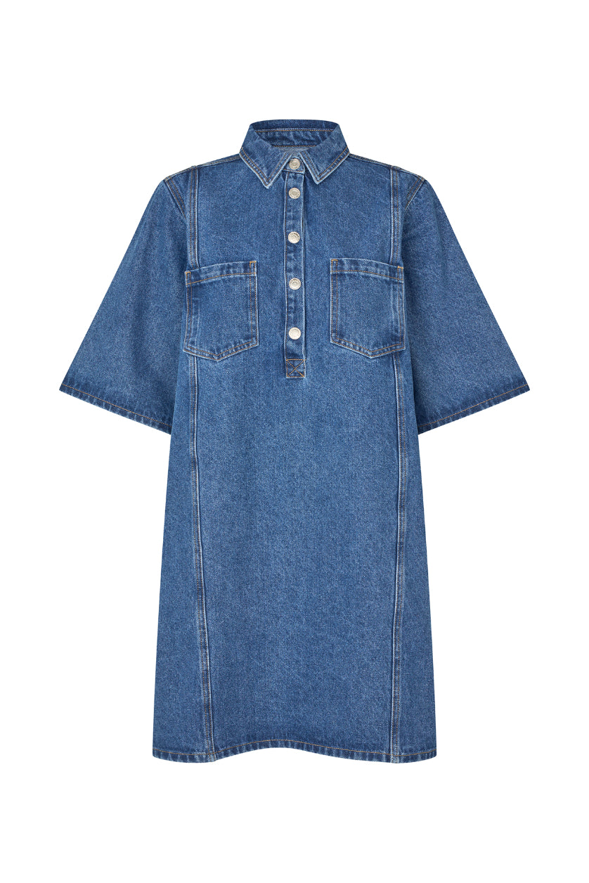 LOLLYS LAUNDRY MOLA DRESS MINI DENIM DRESS COTTON BLUE