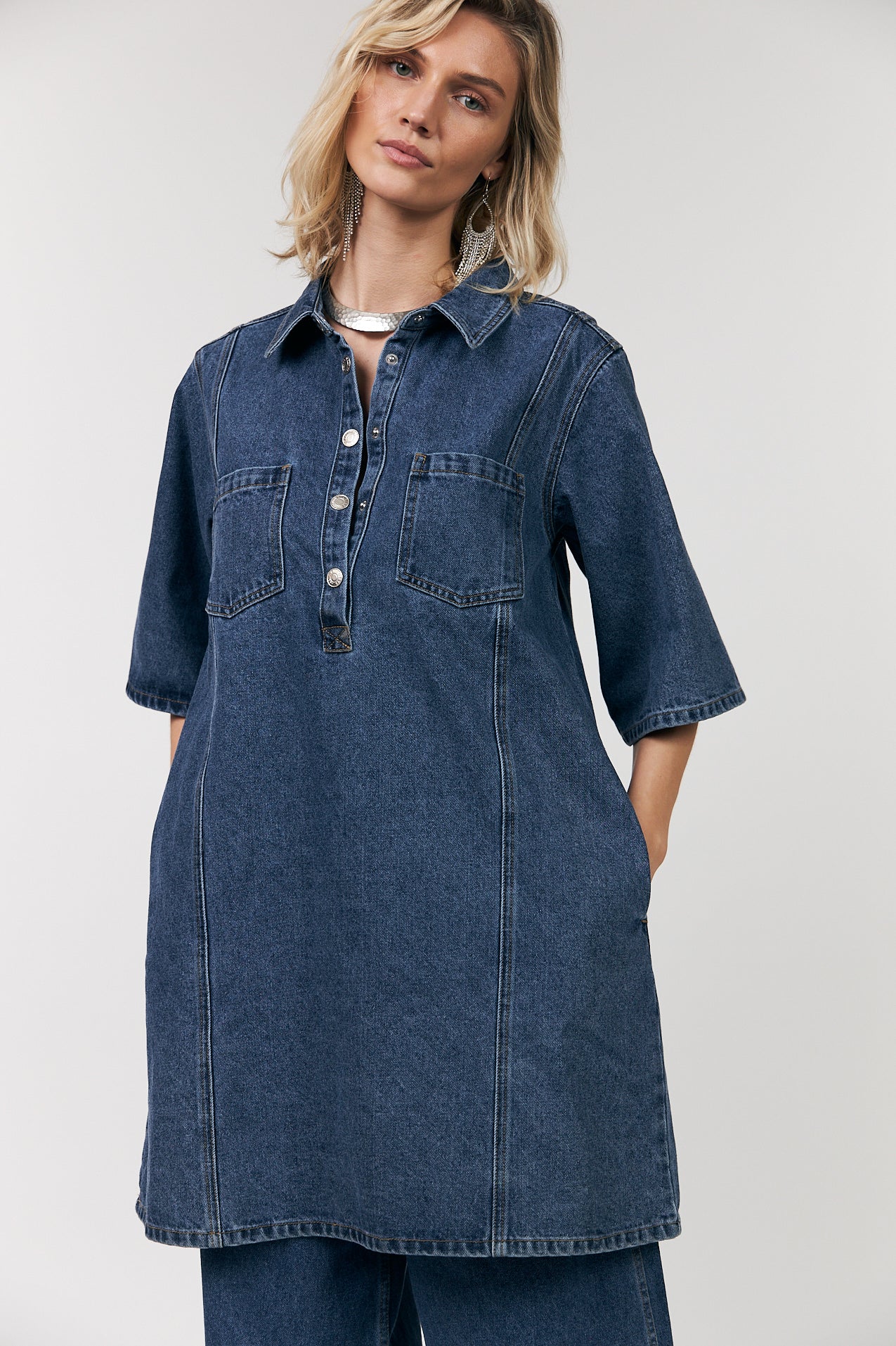 LOLLYS LAUNDRY MOLA DRESS MINI DENIM DRESS COTTON BLUE