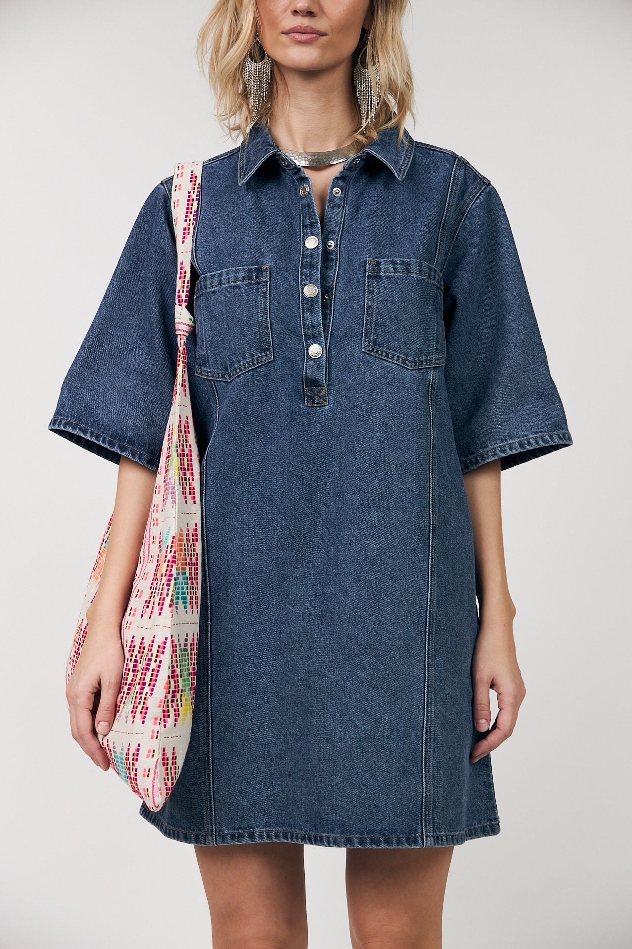 LOLLYS LAUNDRY MOLA DRESS MINI DENIM DRESS COTTON BLUE