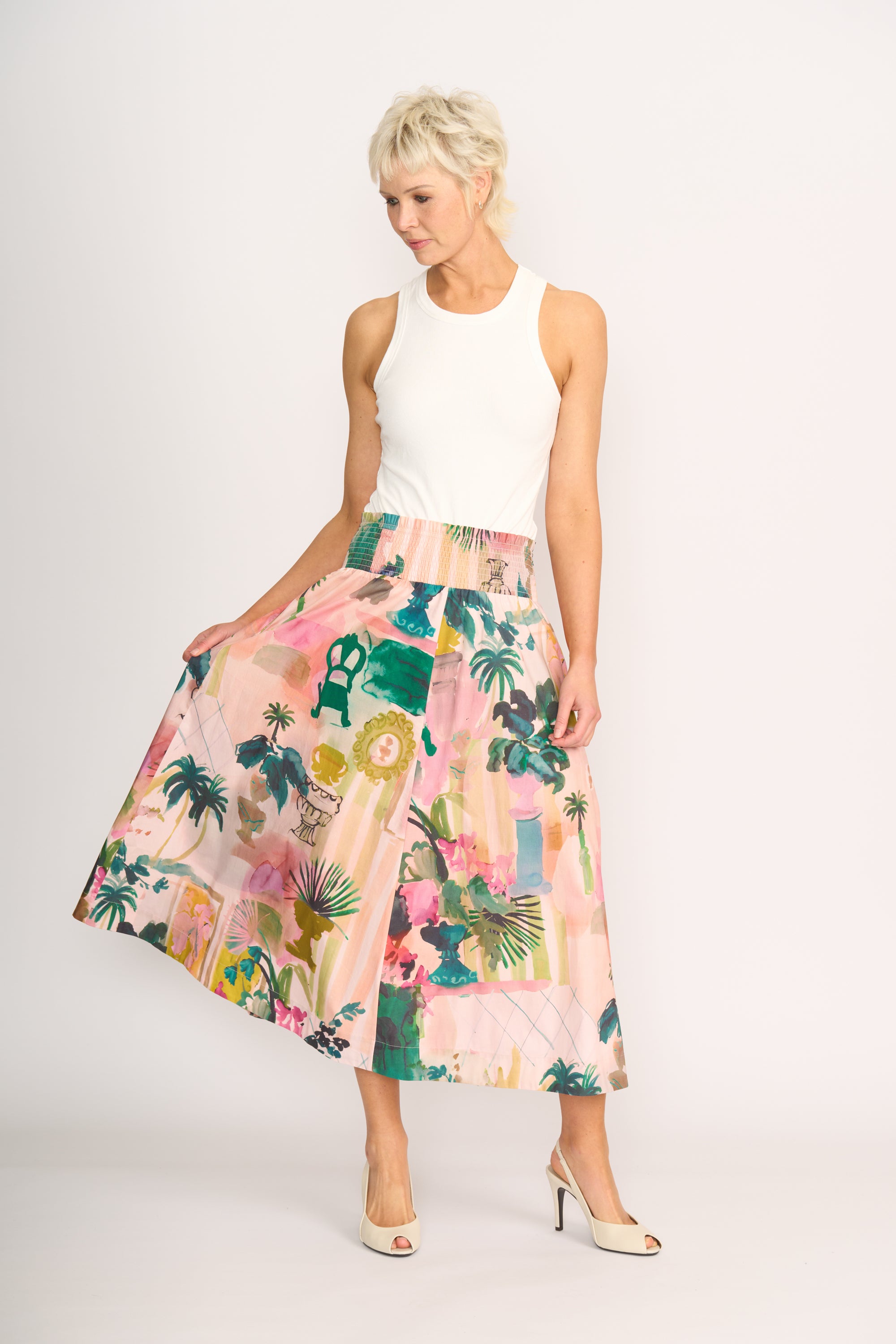 SHIRRED WAIST SKIRT