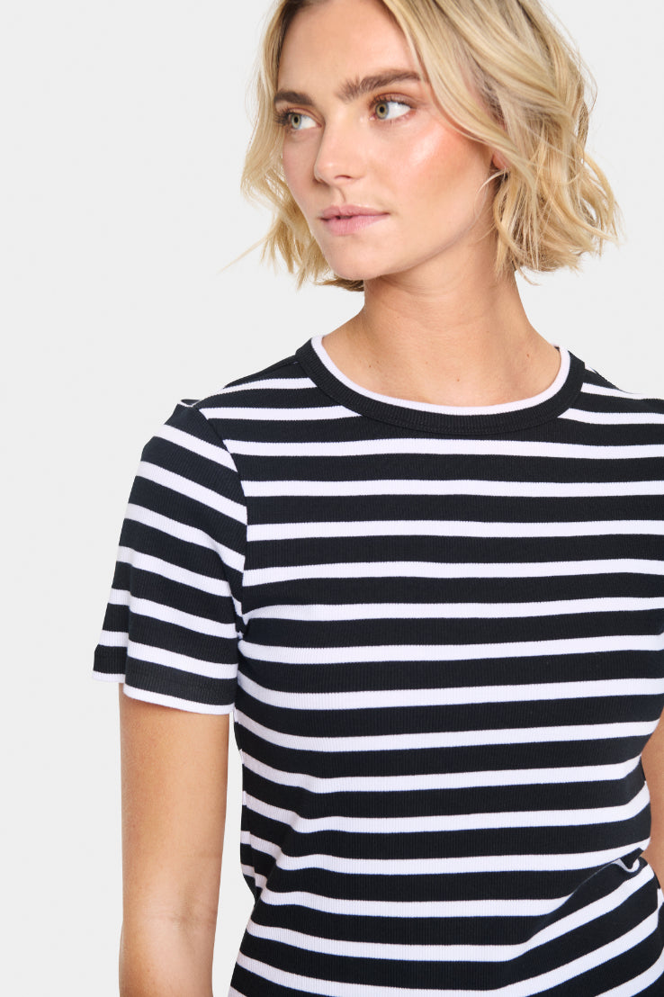SAINT TROPEZ ASTER STRIPE TSHIRT BLACK AND WHITE STRIPE COTTON TEE