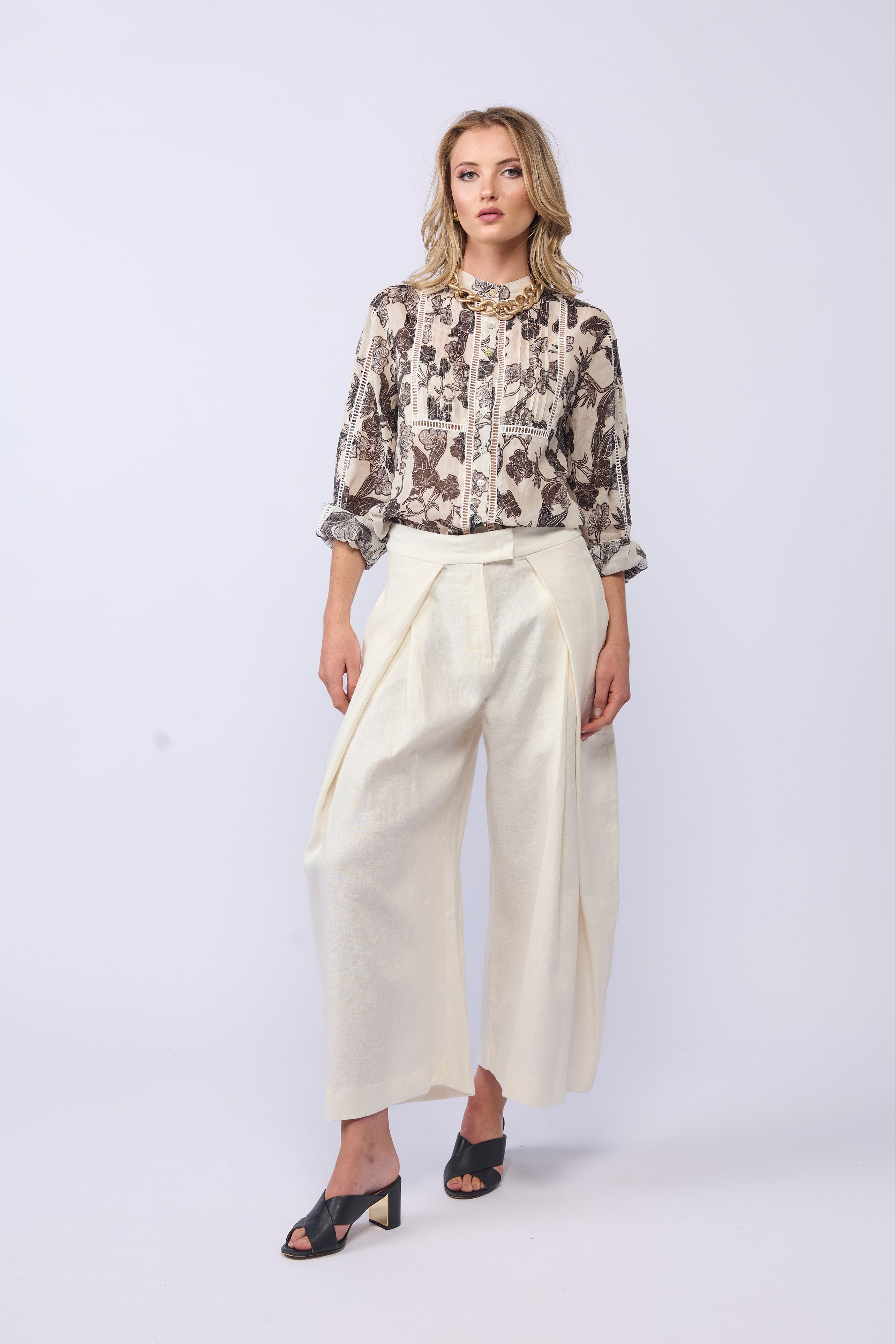 DRAMA REIGN SHIRT RAMIE COTTON FLORAL BLOUSE