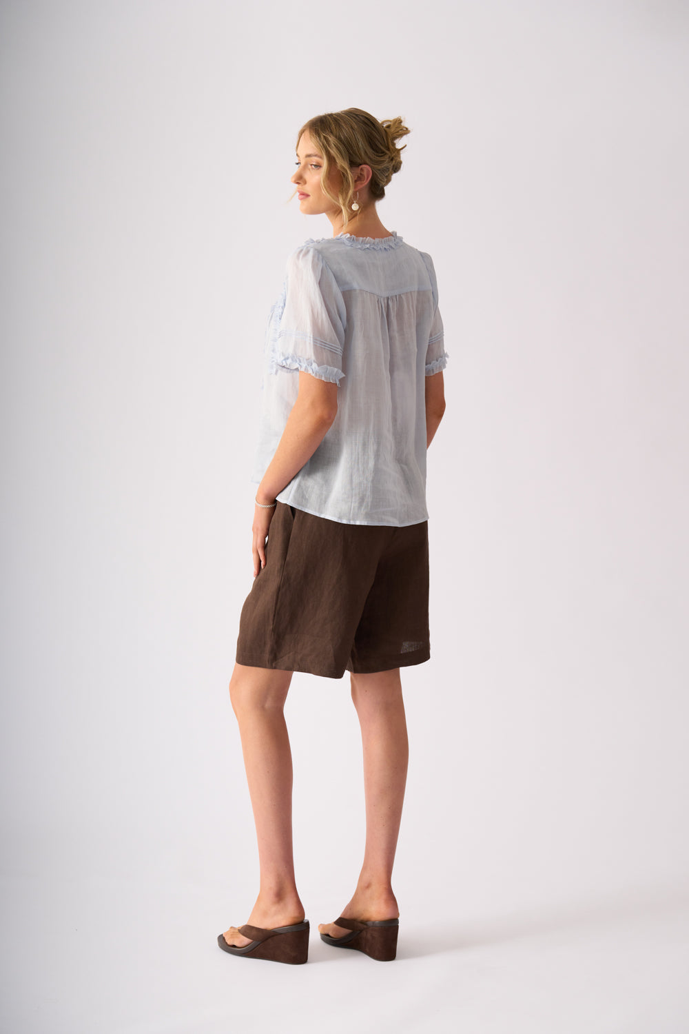 LONGBEACH FOIL PERFECT PAIR SHORTS BROWN COCO LINEN SHORT