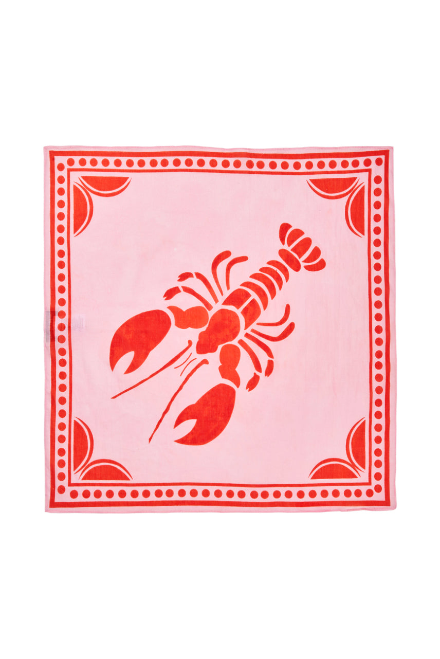 LOLLYS LAUNDRY LIBBY LOBSTER SCARF PINK AND RED SQUARE SCARF COTTON