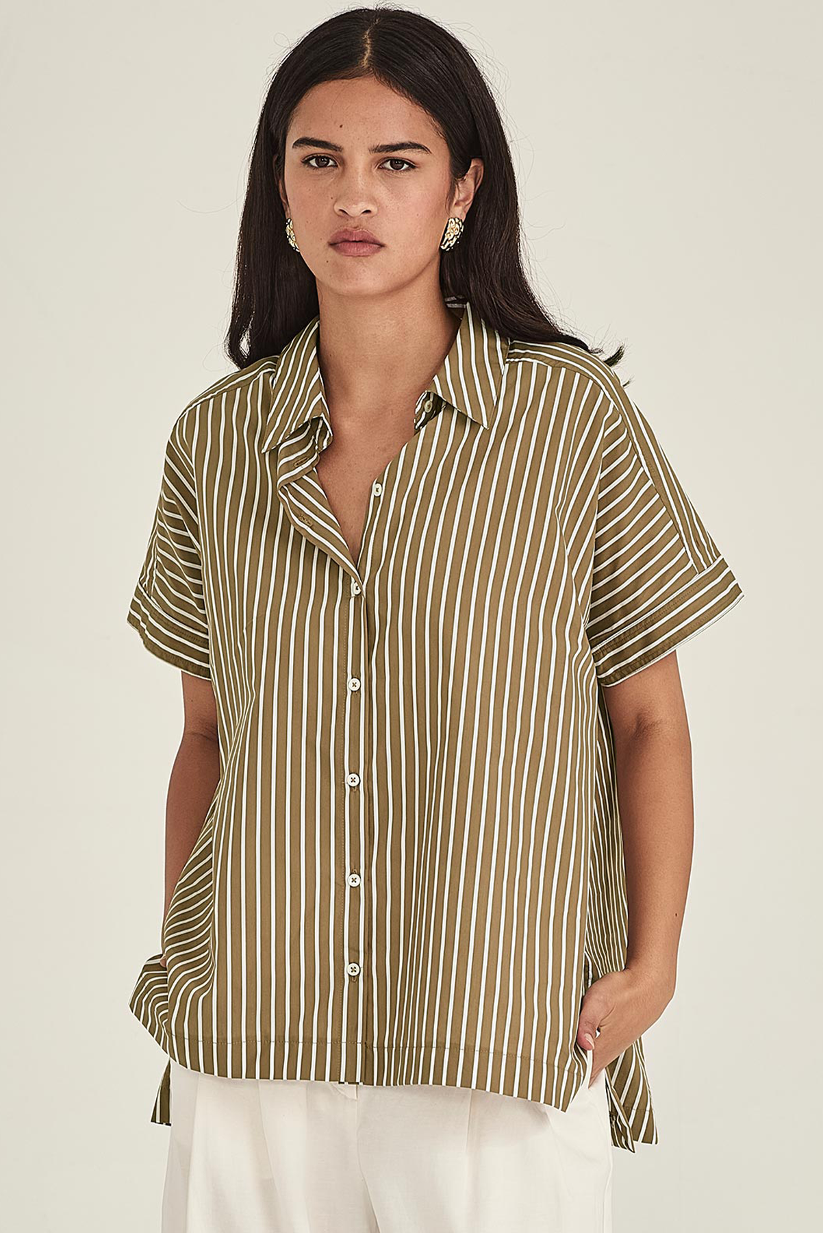 SILLS ANNIE STRIPE SHIRT COTTON LINEN COBALT BLUE TAN TOP
