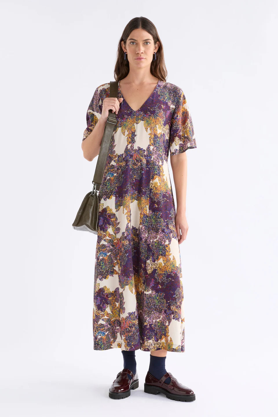 ELK AUBE DRESS LANTIS PRINT COLOURFUL FLORAL PRINT MIDI DRESS