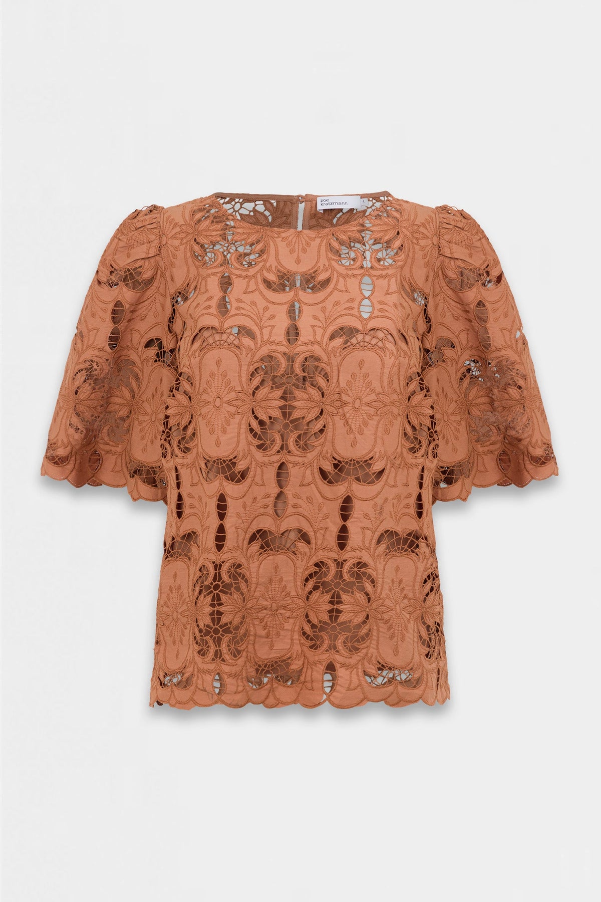 RESOLVE TOP intricate cotton lace in truffle colour