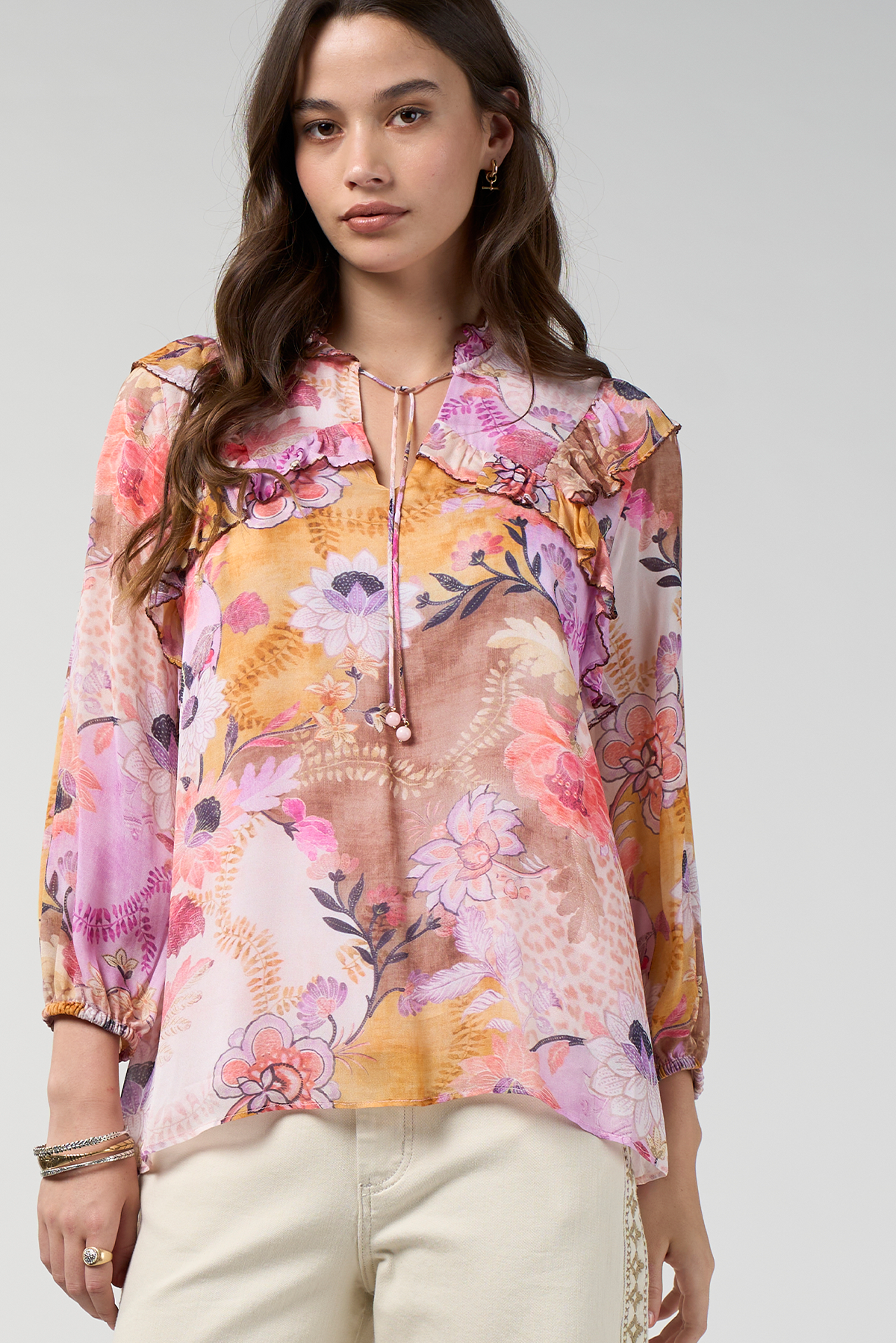 LOOBIES STORY BATIKA BLOUSE VISOSE RAYON PINK FLORAL TOP