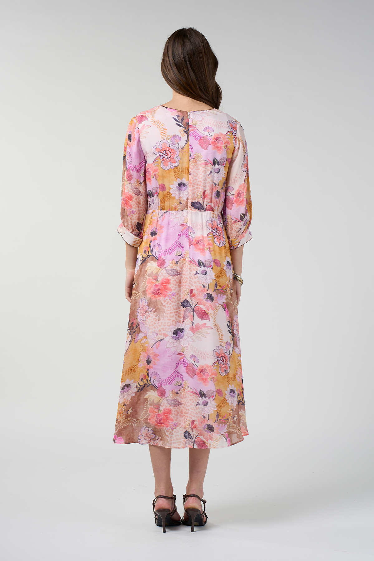 LOOBIES STORY BATIKA MIDI DRESS VISCOSE RAYON PINK MULTI FLORAL PRINT
