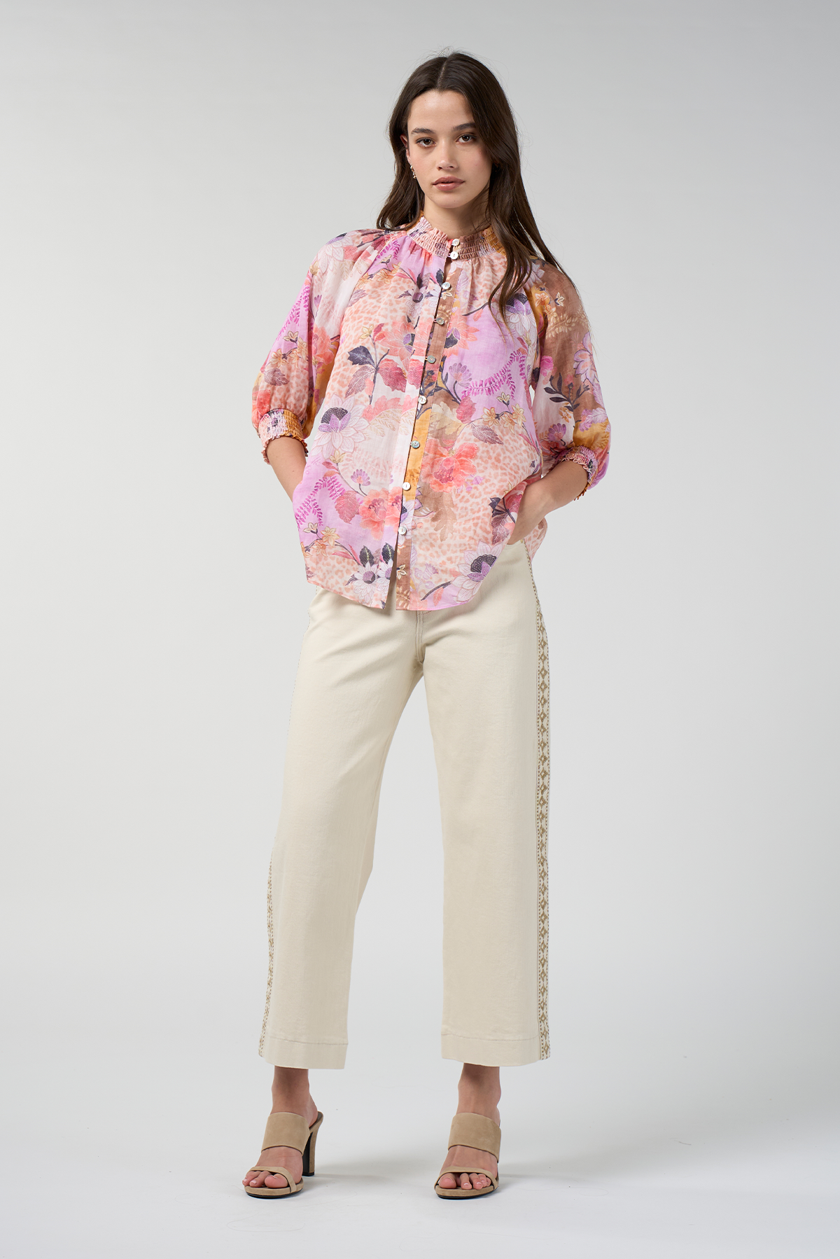 LOOBIES STORY BATIKA SHIRT RAMIE PINK FLROAL BLOUSE