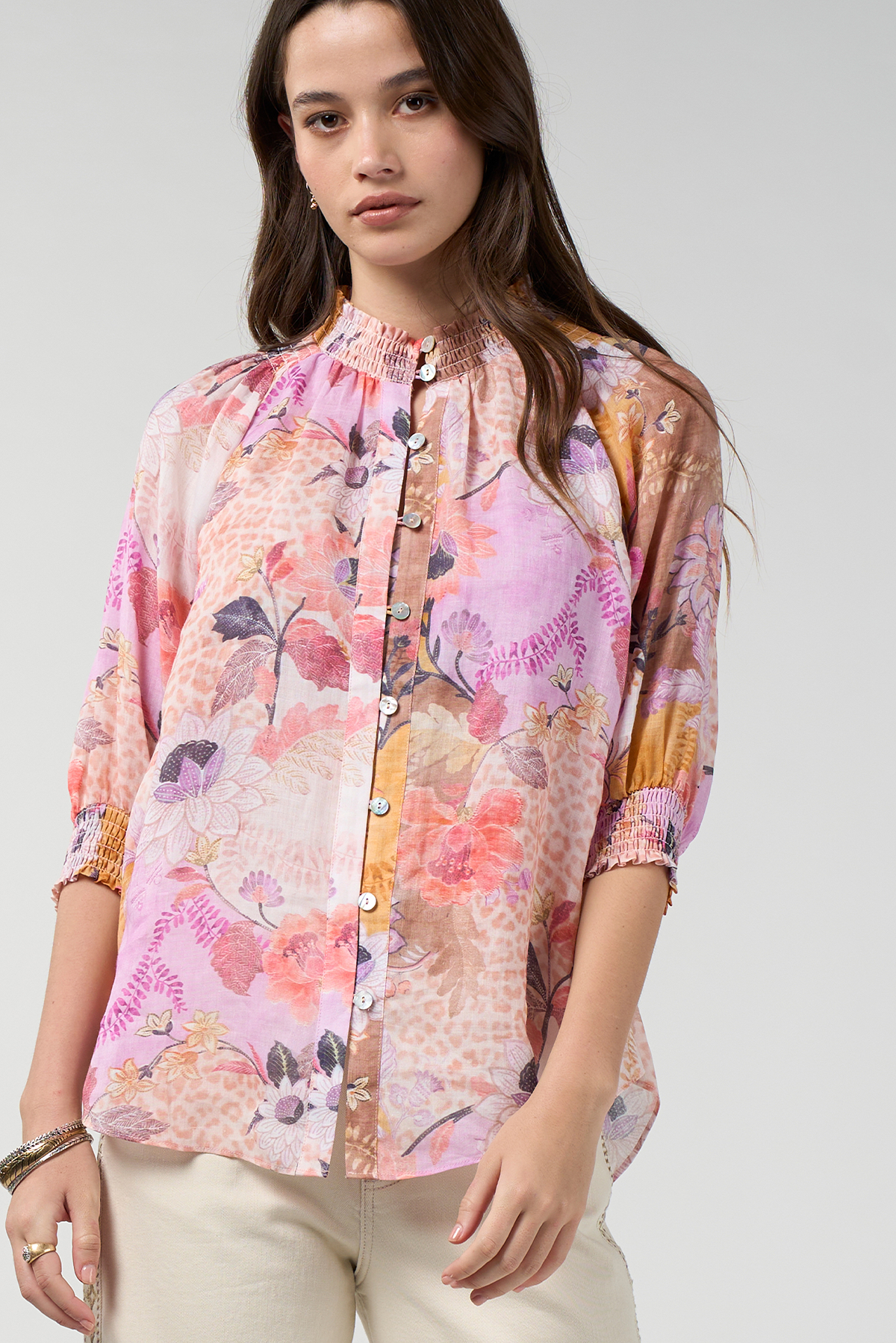 LOOBIES STORY BATIKA SHIRT RAMIE PINK FLROAL BLOUSE