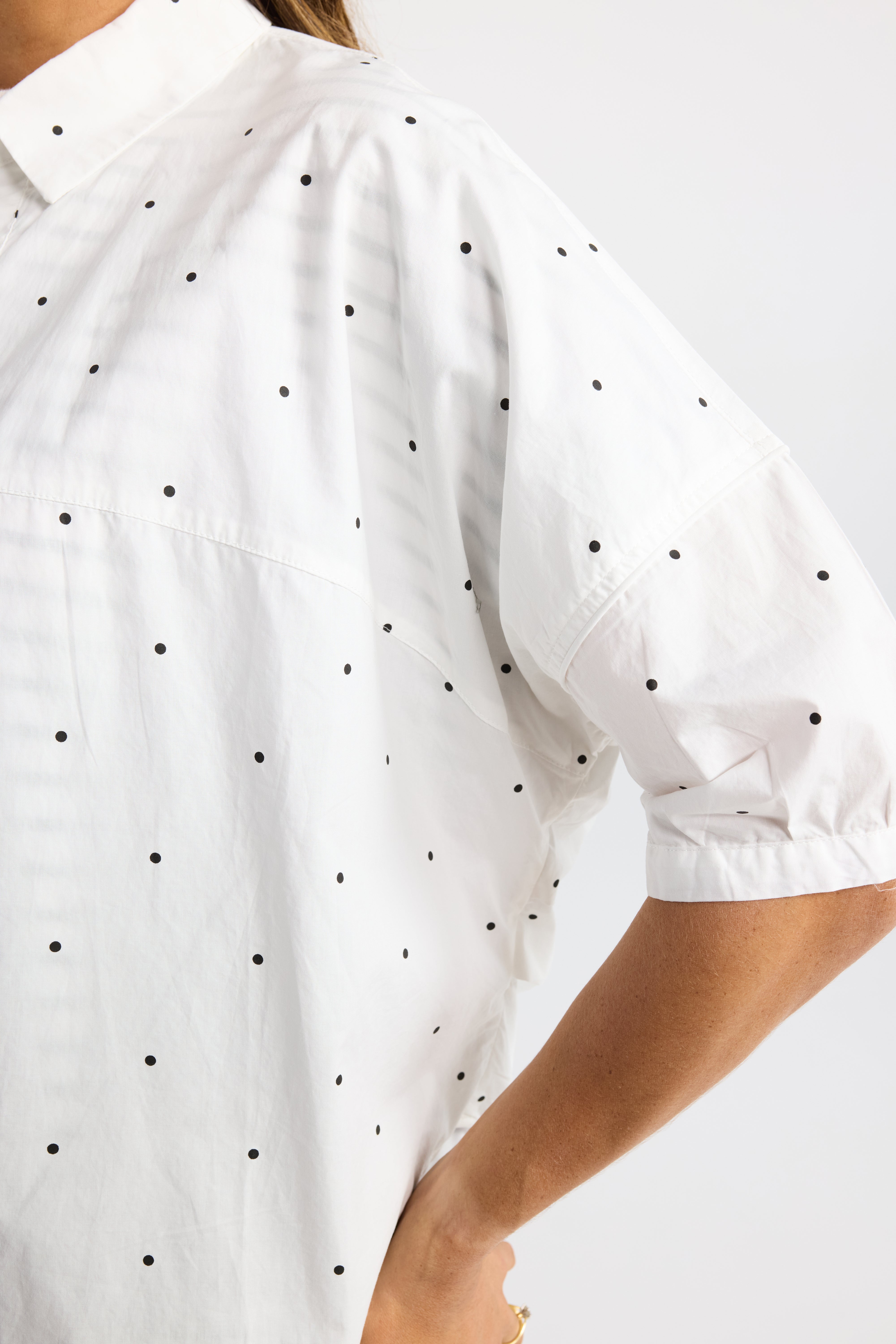 INK BELLA SHIRT WHITE SPOT SHORT SLEEVE SHIRT SUMMER SHIRT COTTON SHIRT PUFF SLEEVE SHIRT TOP TOPS SHIRT SHIRTS POLKA DOT SPOTS