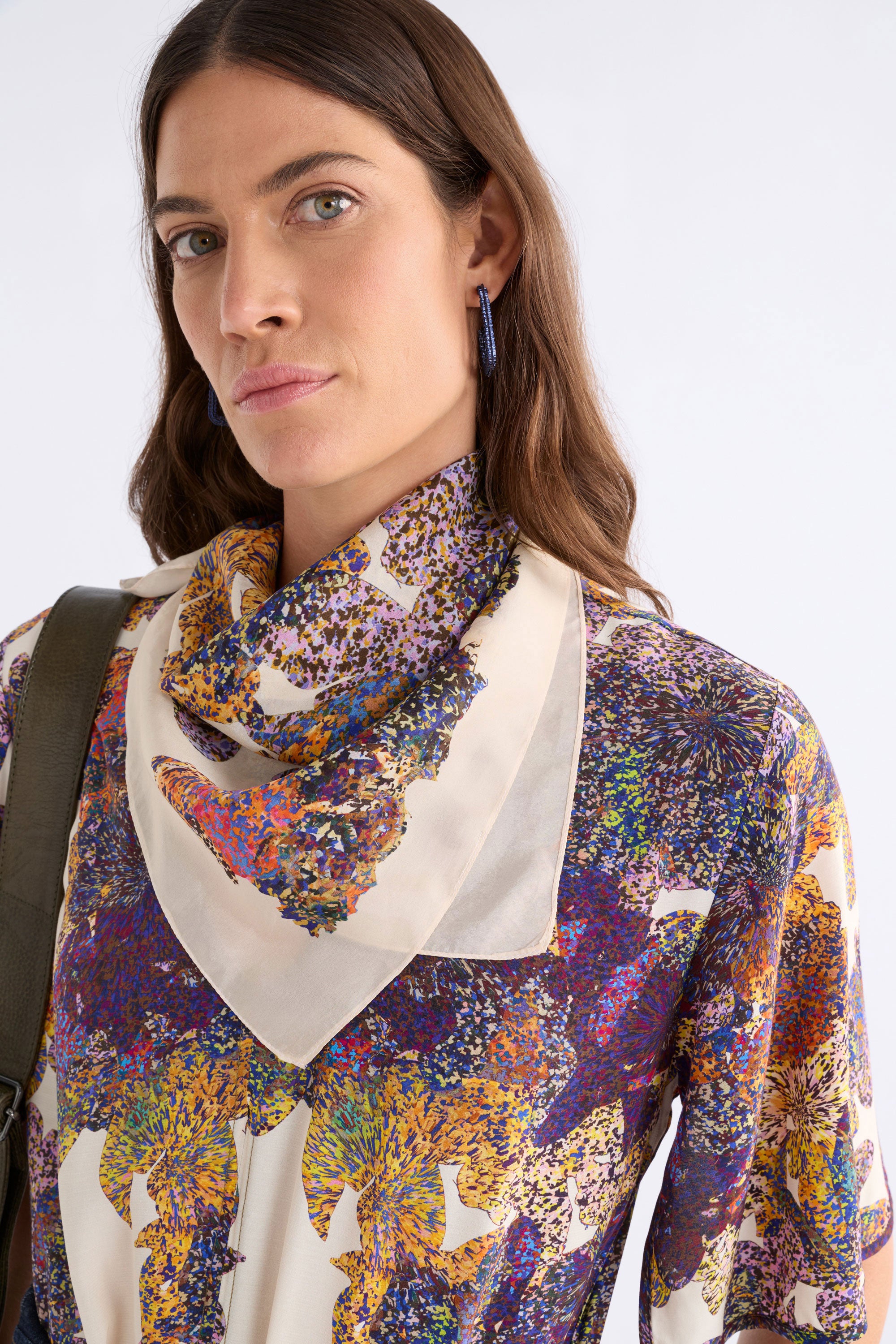 ELK LANTIS SCARF SQUARE SILK SCARF PURPLE FLORAL PRINT