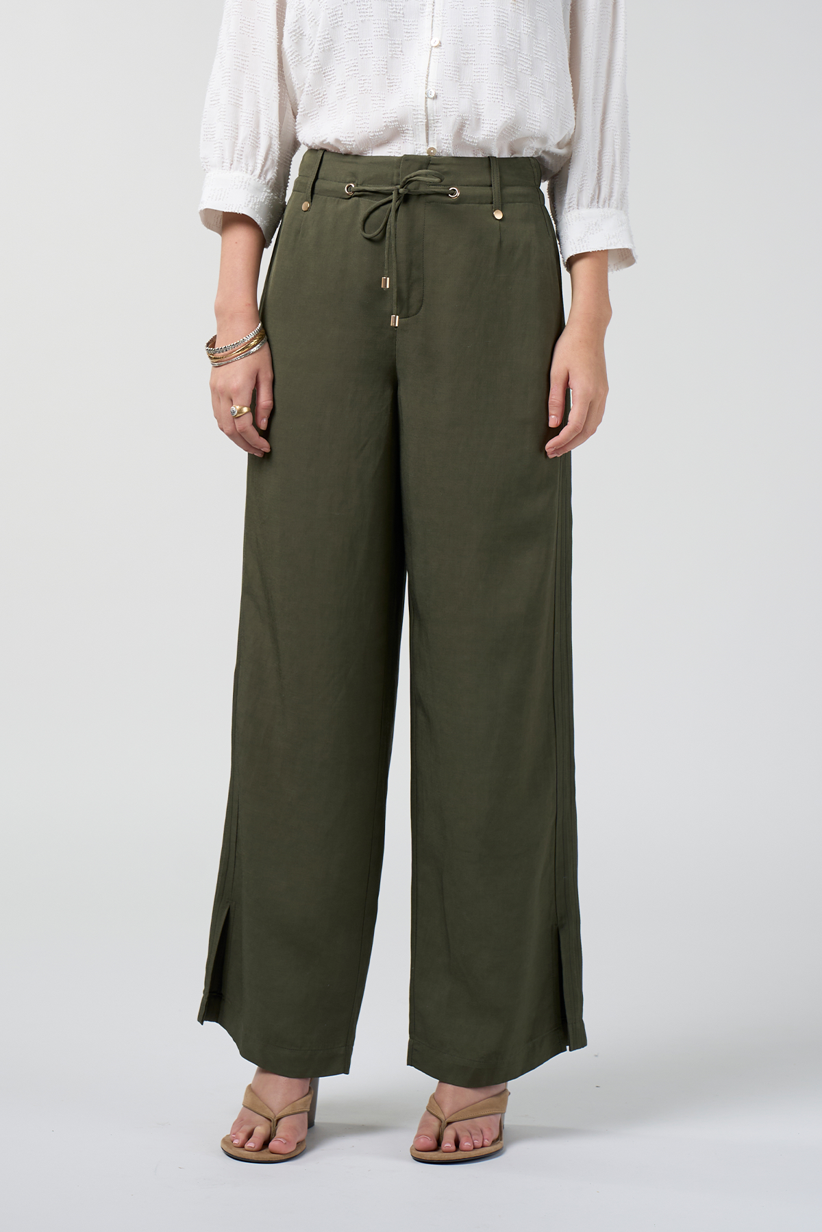 LOOBIES STORY CHENA PANT VISCOSE LINEN OLIVE GREEN TROUSER