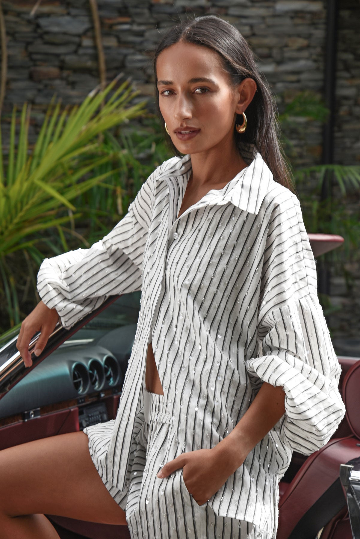 COOPER A SHIRT YOUR POWER SHIRT POLYESTER COTTON VISCOSE STRIPE SEQUIN WHITE