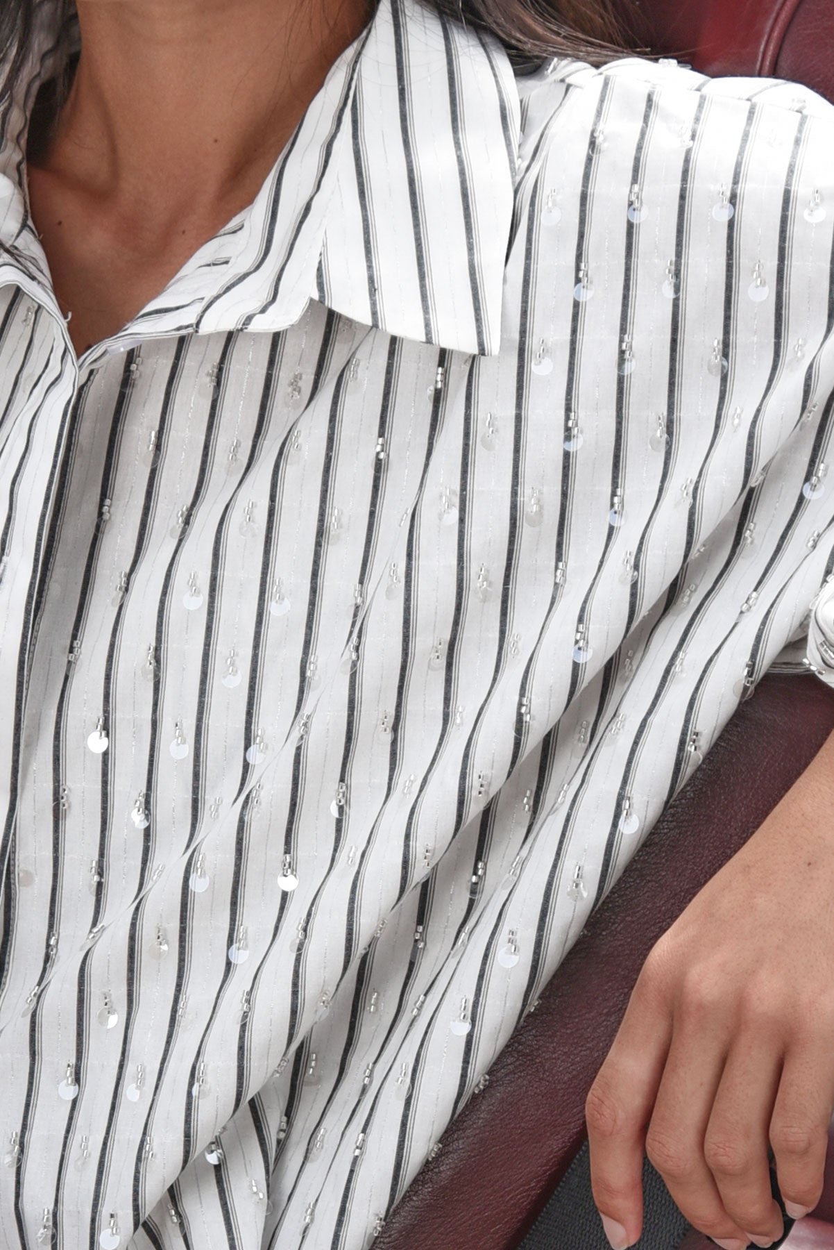 COOPER A SHIRT YOUR POWER SHIRT POLYESTER COTTON VISCOSE STRIPE SEQUIN WHITE