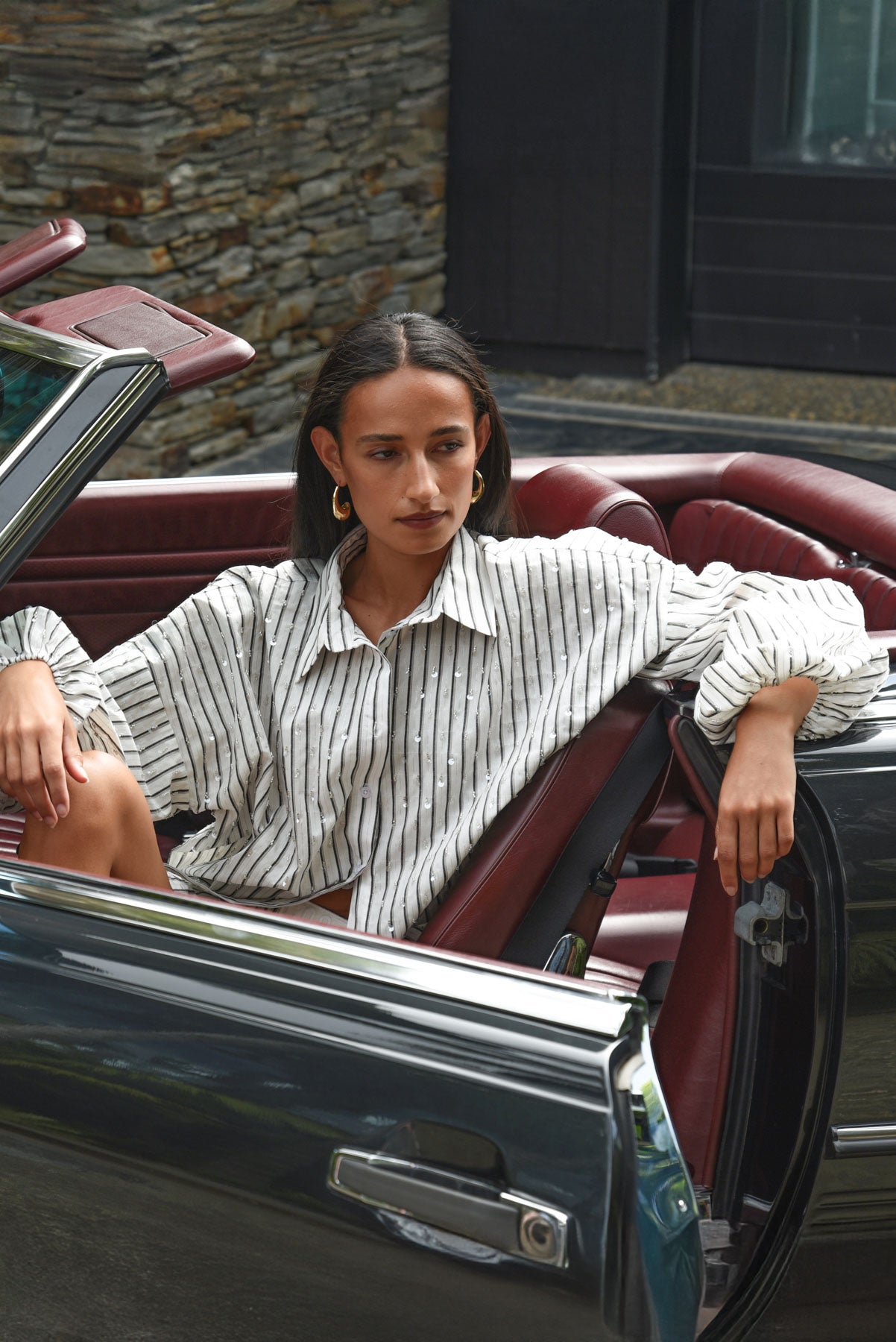 COOPER A SHIRT YOUR POWER SHIRT POLYESTER COTTON VISCOSE STRIPE SEQUIN WHITE