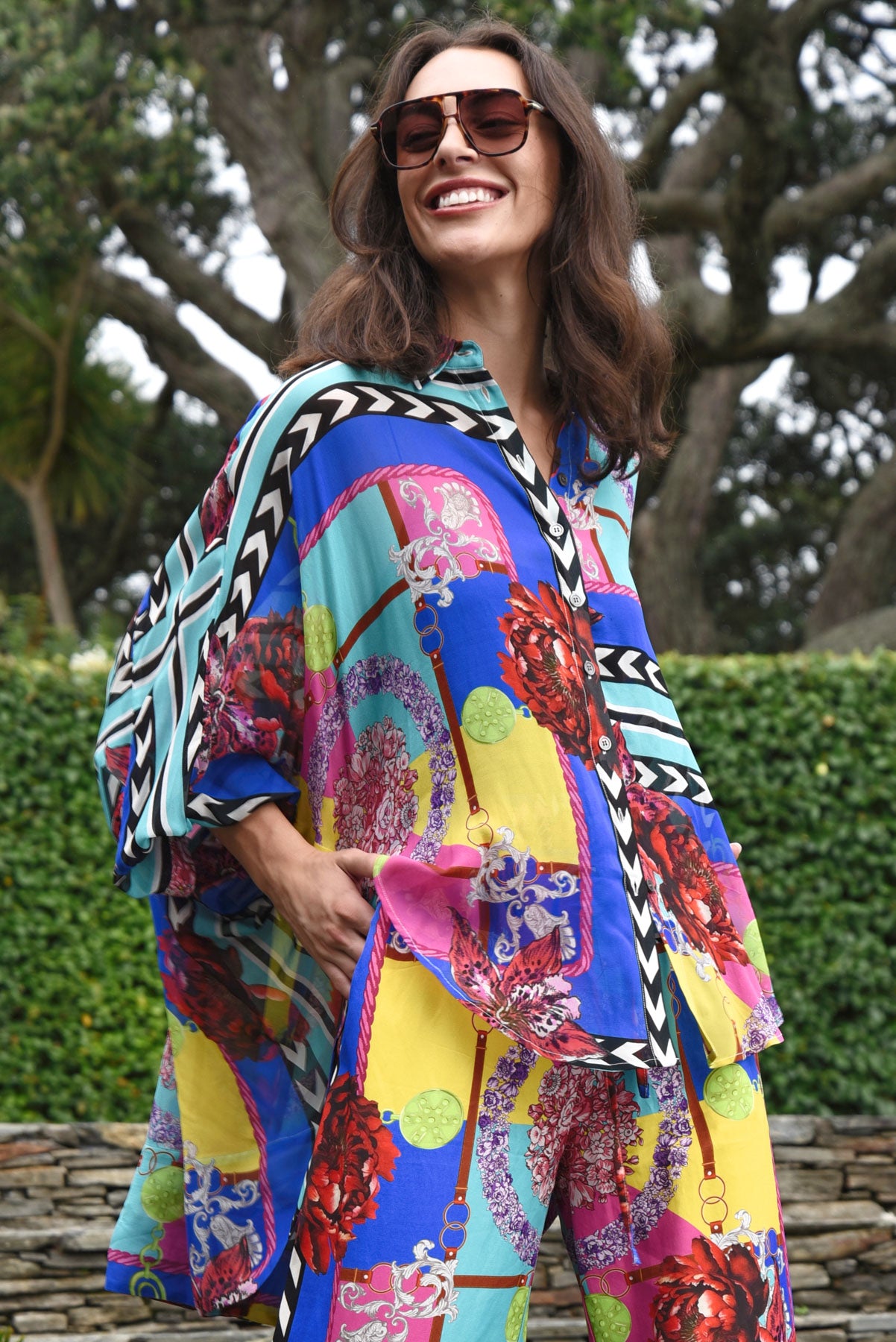 COOPER LIVING THE DREAM SHIRT VISCOSE SCARF PRITN BLUE PINK RED FLORAL