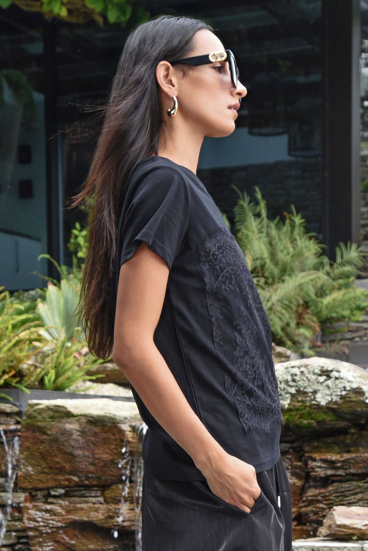 COOPER JUST TO SAVE LACE TSHIRT BLACK LACE COTTON TEE