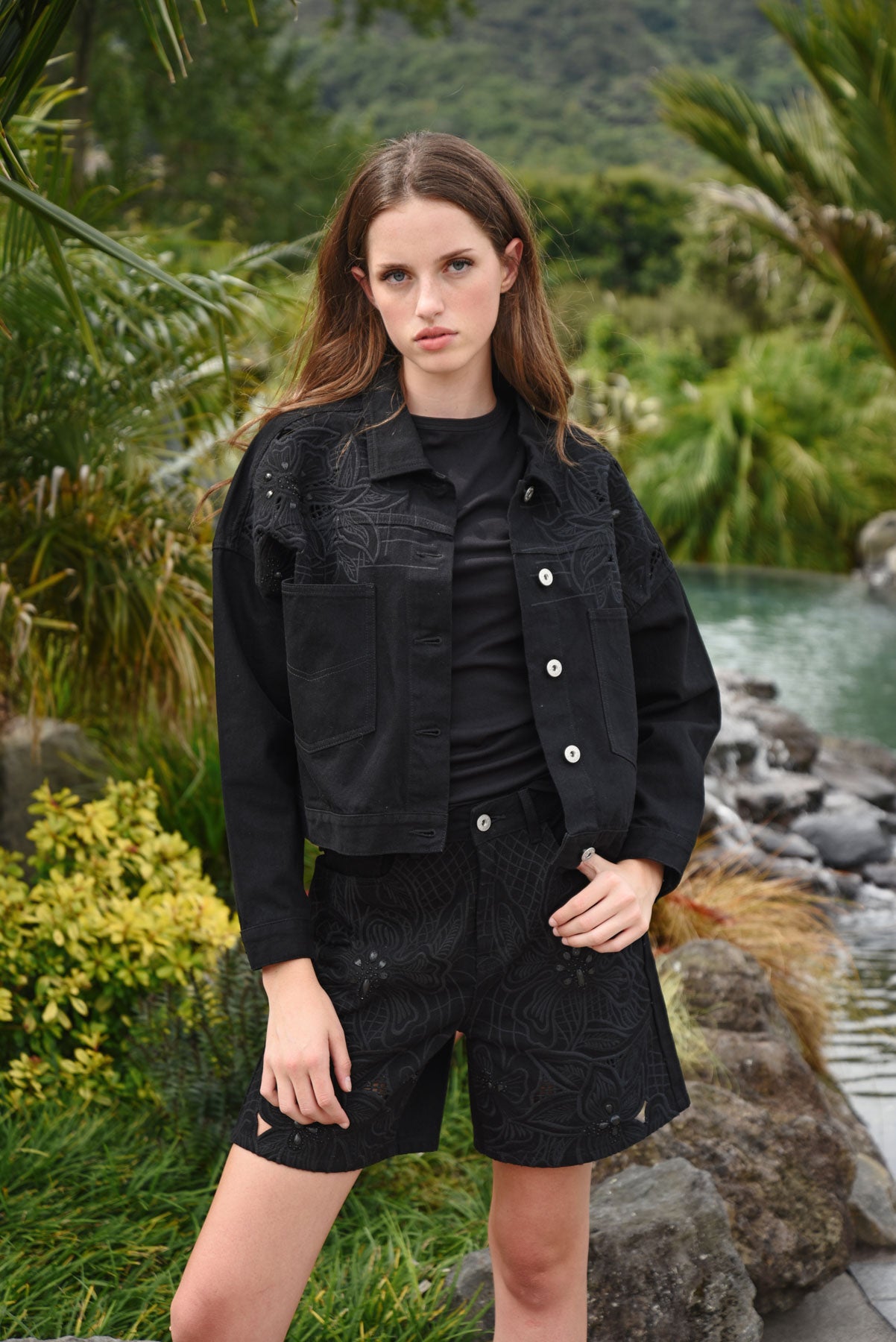 COOP ANGLAISING GRACE JACKET COTTON DENIM JACKET EMBROIDERED BLACK
