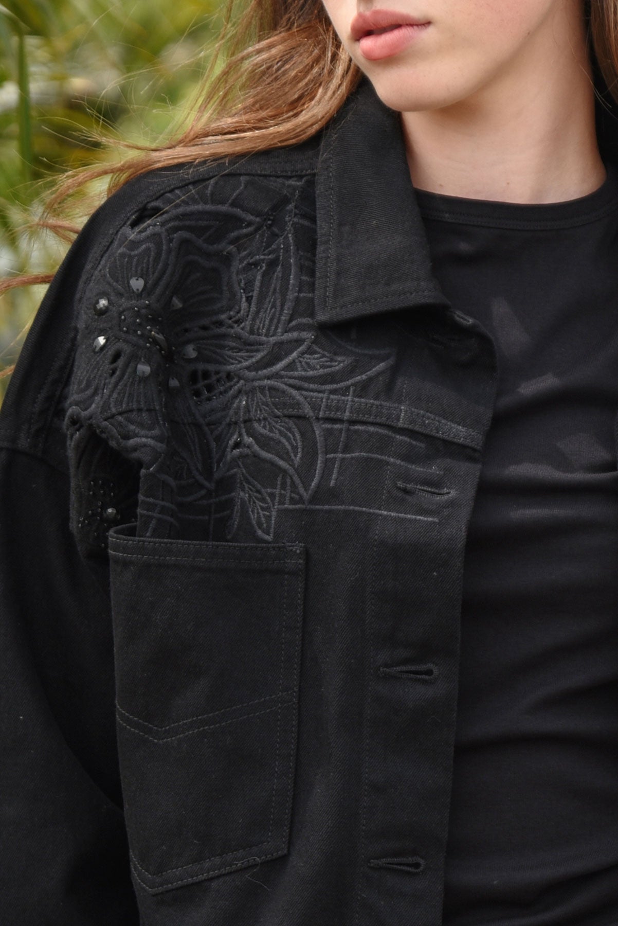 COOP ANGLAISING GRACE JACKET COTTON DENIM JACKET EMBROIDERED BLACK