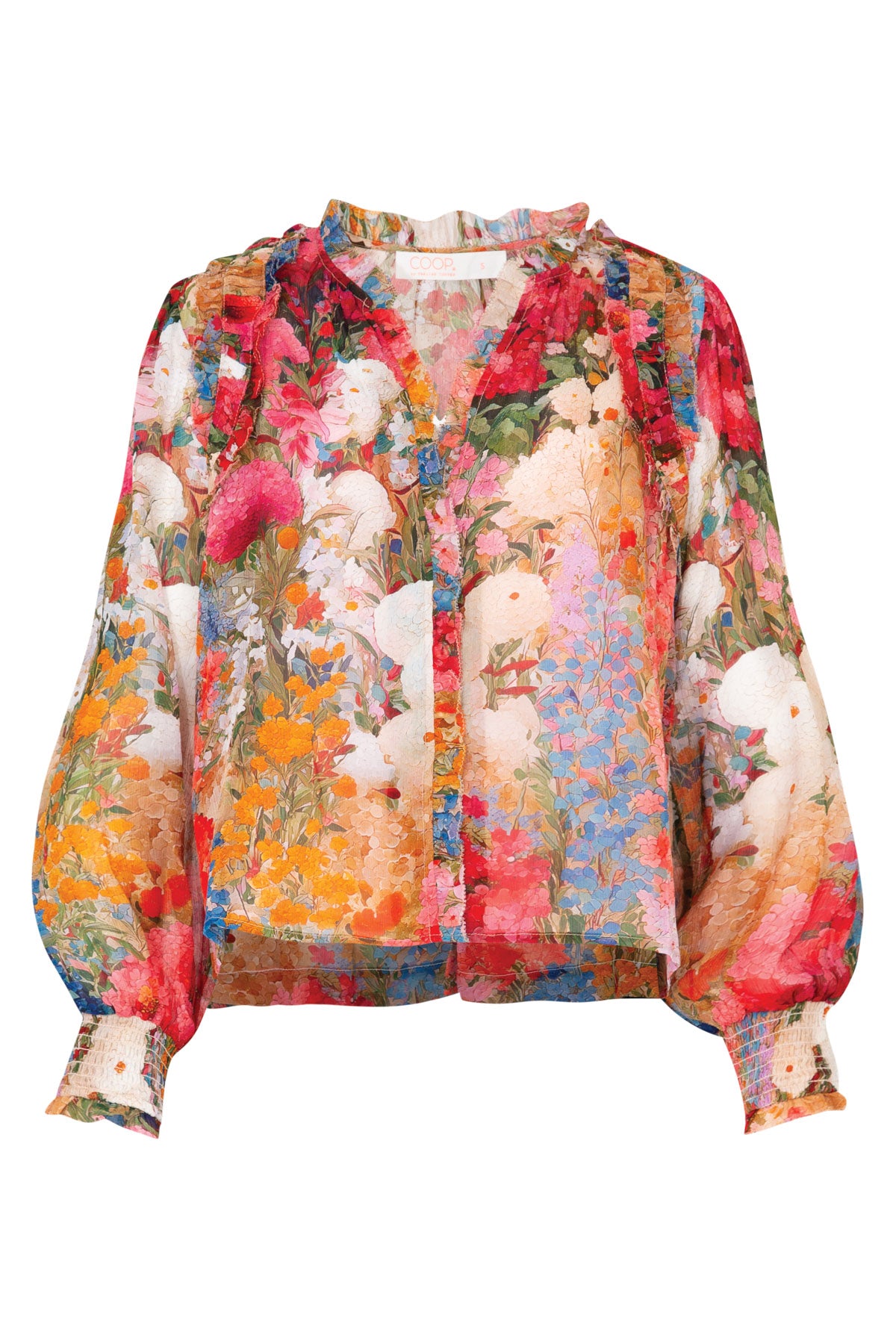 COOP MEADOW MUSE BLOUSE FLORAL RUFFLE PINK TOP VISCOSE