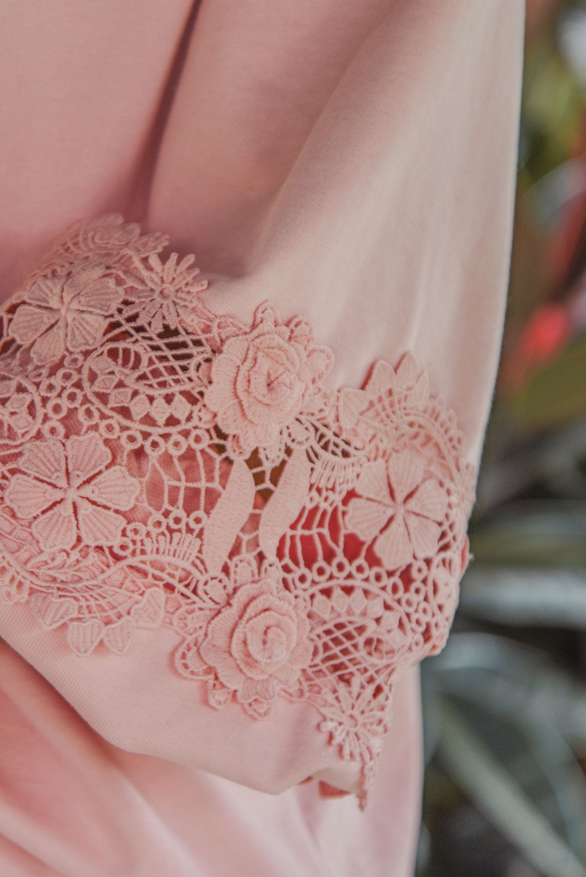 COOP LACY DAYS JUMPER BABY PINK COTTON CRE NECK JUMPER WITH CUT OUT LACE DETAILING ON THE SLEEVES