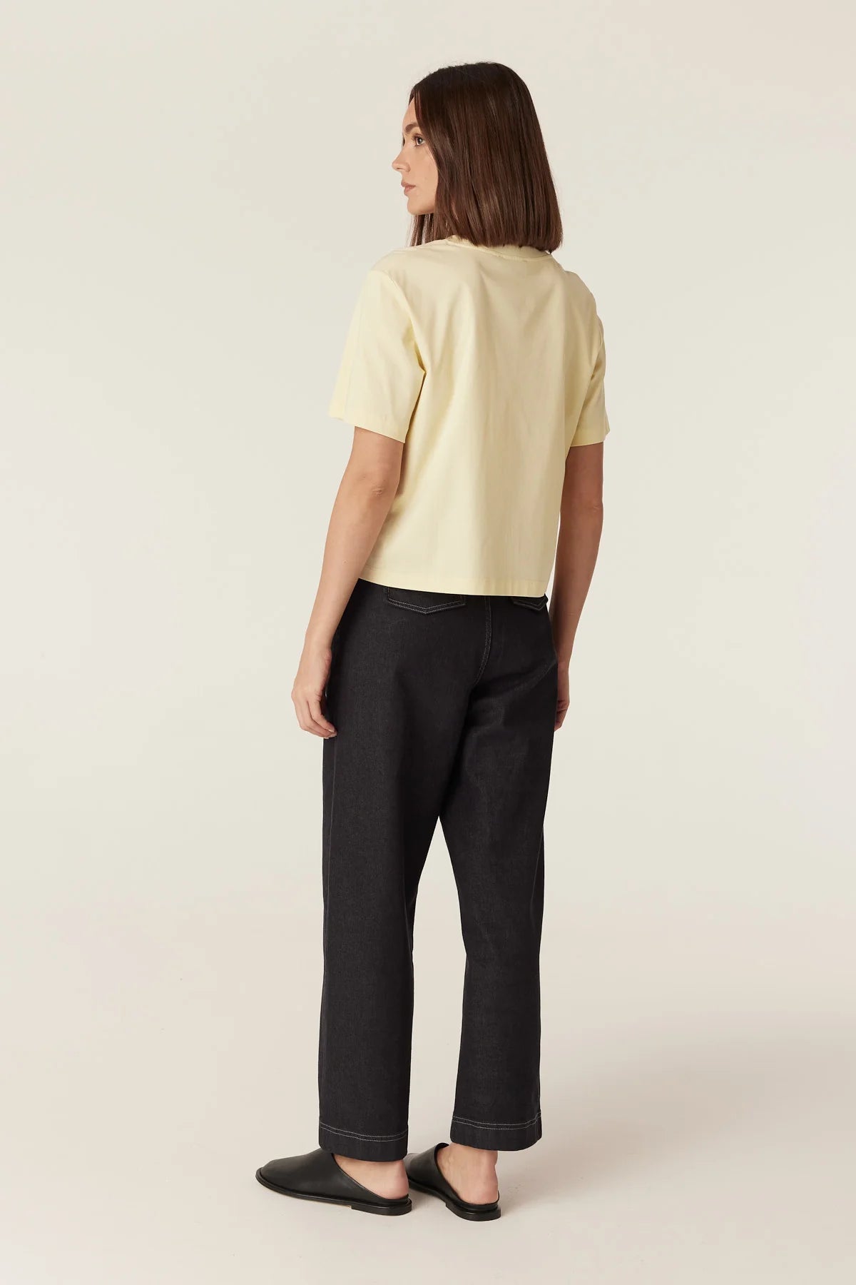 Cable pale yellow short sleeve crew neck T-shirt