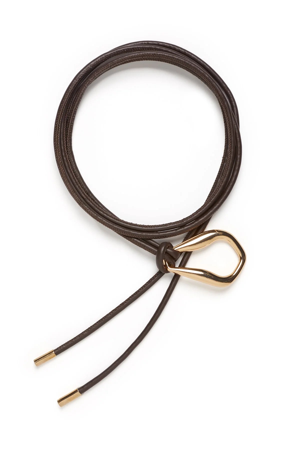 Cable tie belt with sculptural gold buckle