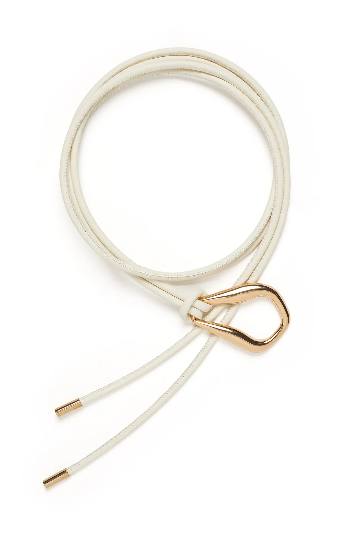 Cable tie belt with sculptural gold buckle