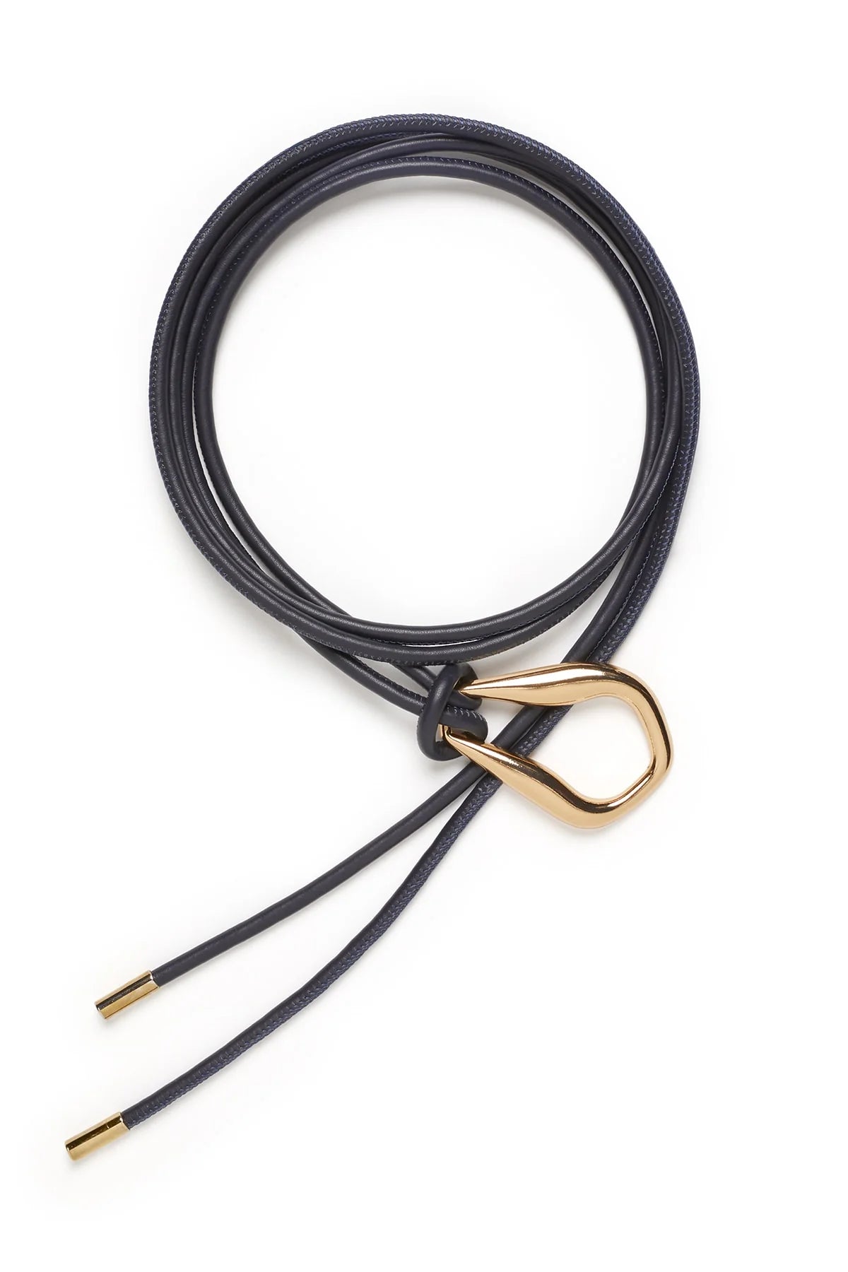 Cable tie belt with sculptural gold buckle