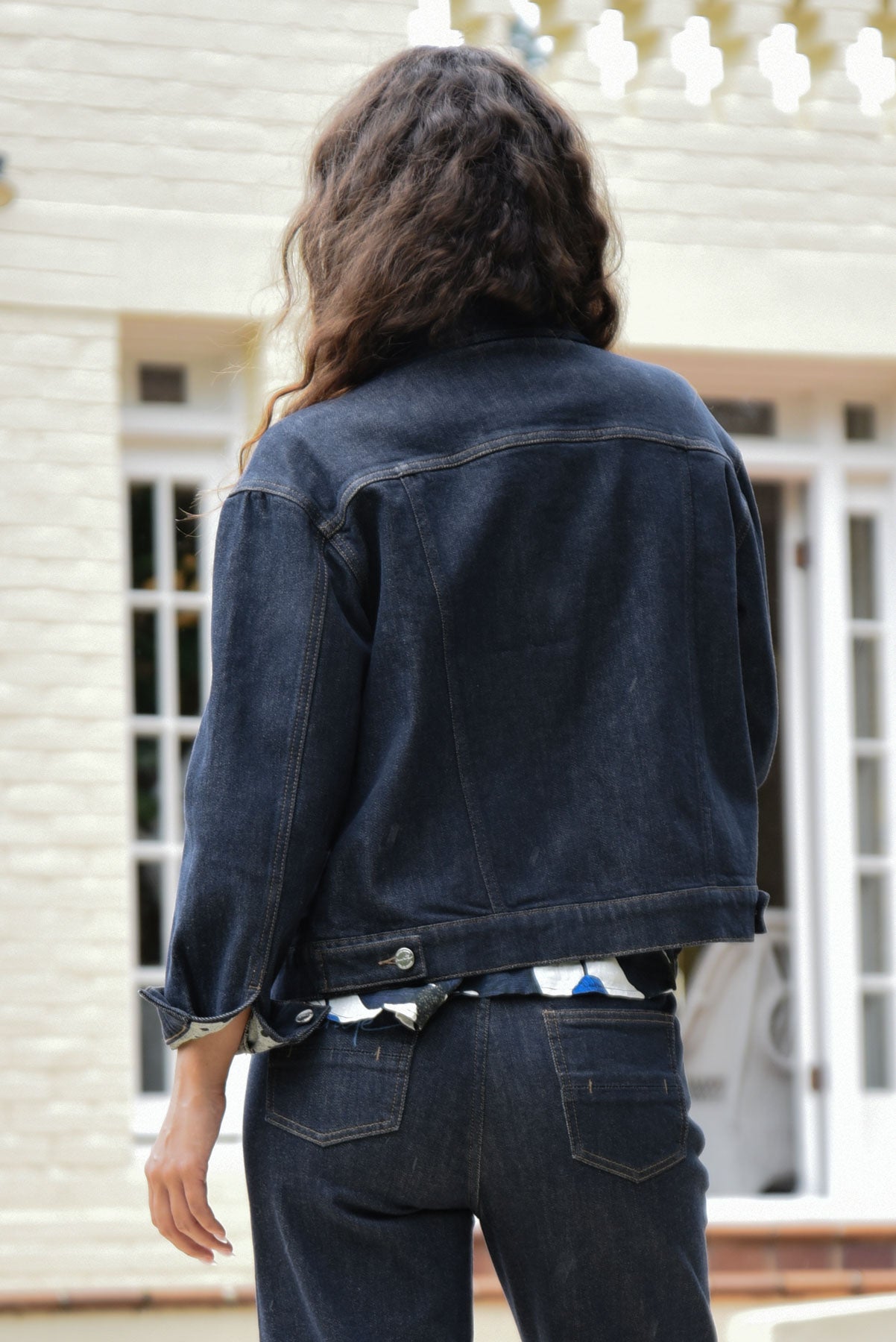 CURATE DAKOTA DAYS JACKET COTTON DENIM SPOT LINED INDIGO JACKET
