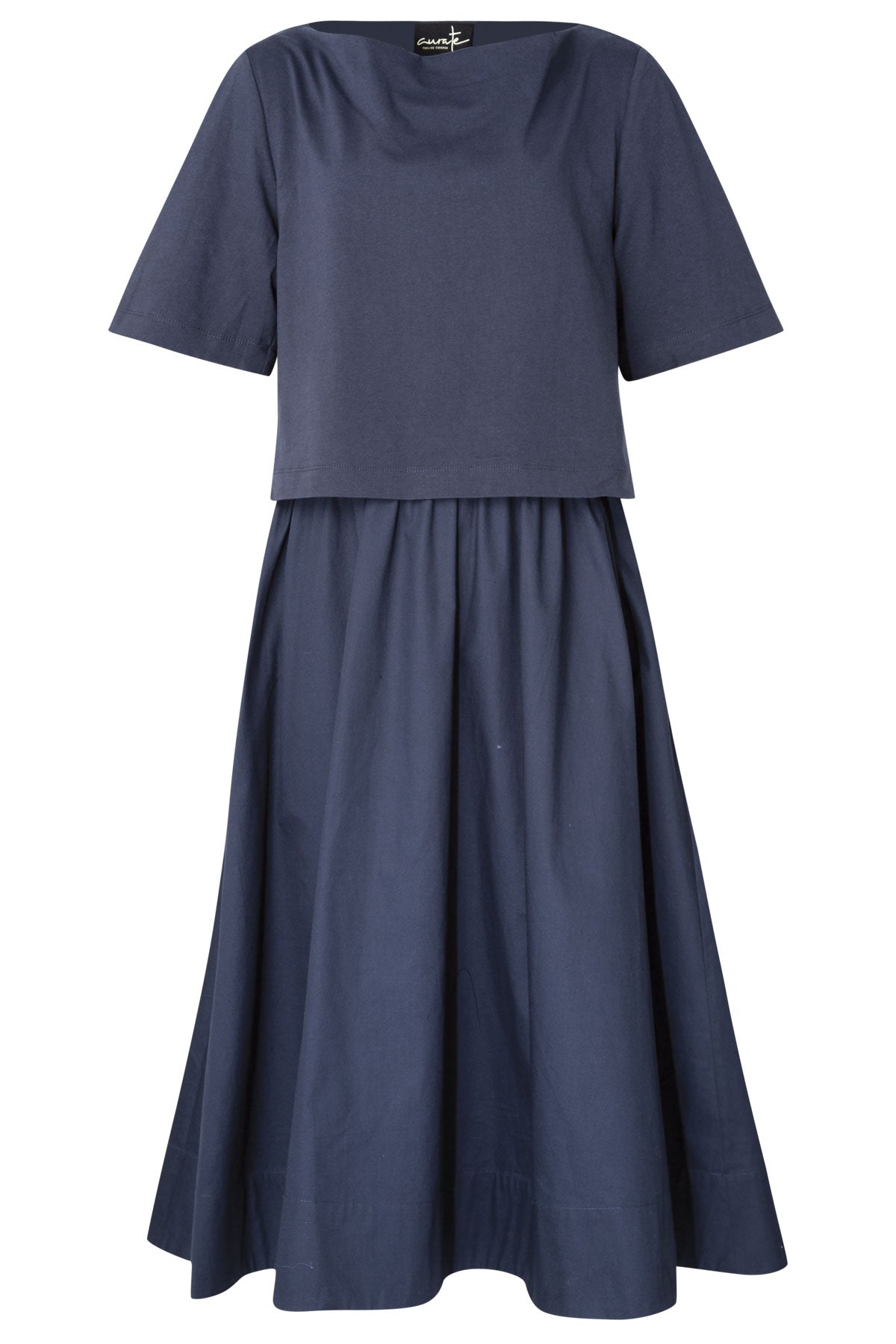 CURATE PERFECT COMBINATION DRESS COTTON NAVY MIDI TEESHIRT DRESS MIDI