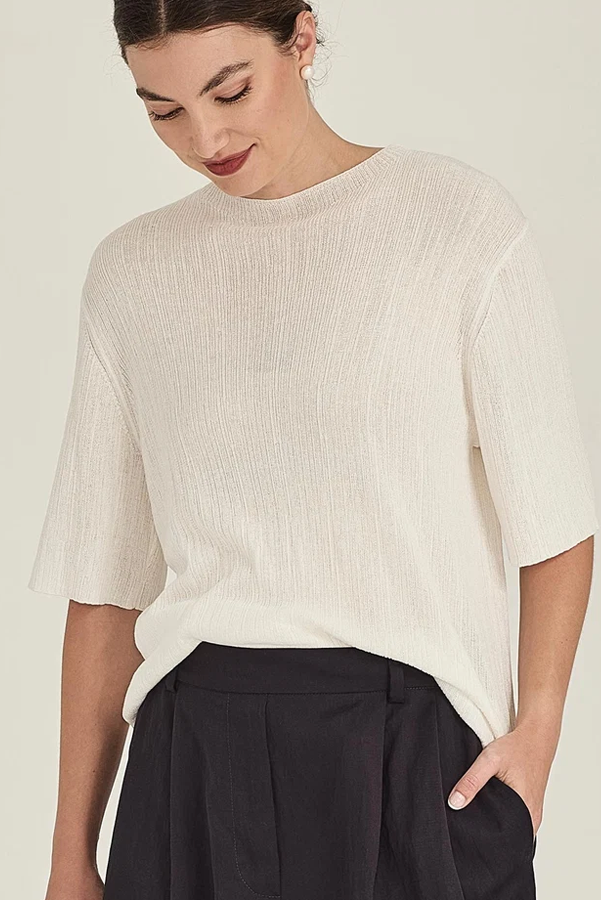CAROLINE SILLS CRINKLE KNIT TEE VISCOSE POLYAMIDE TOP