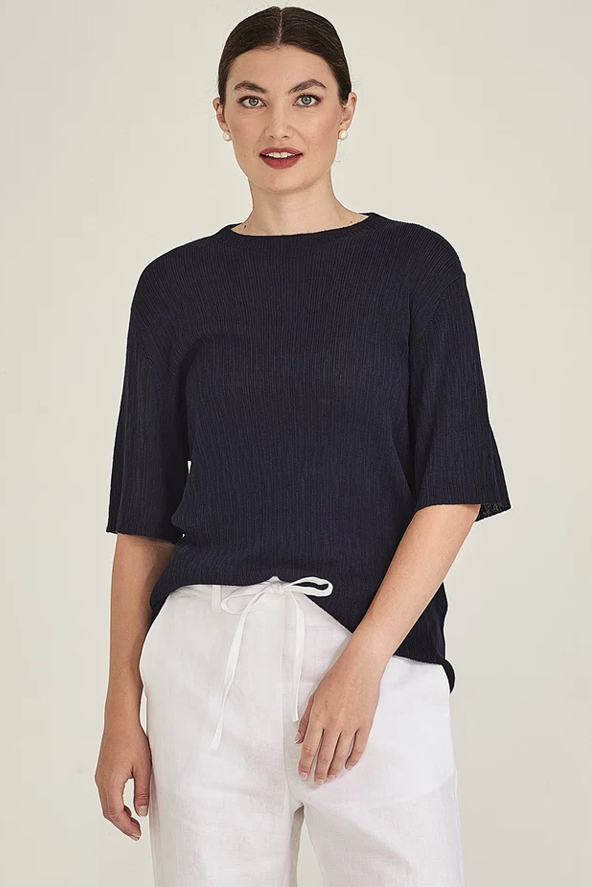 CAROLINE SILLS CRINKLE KNIT TEE VISCOSE POLYAMIDE TOP