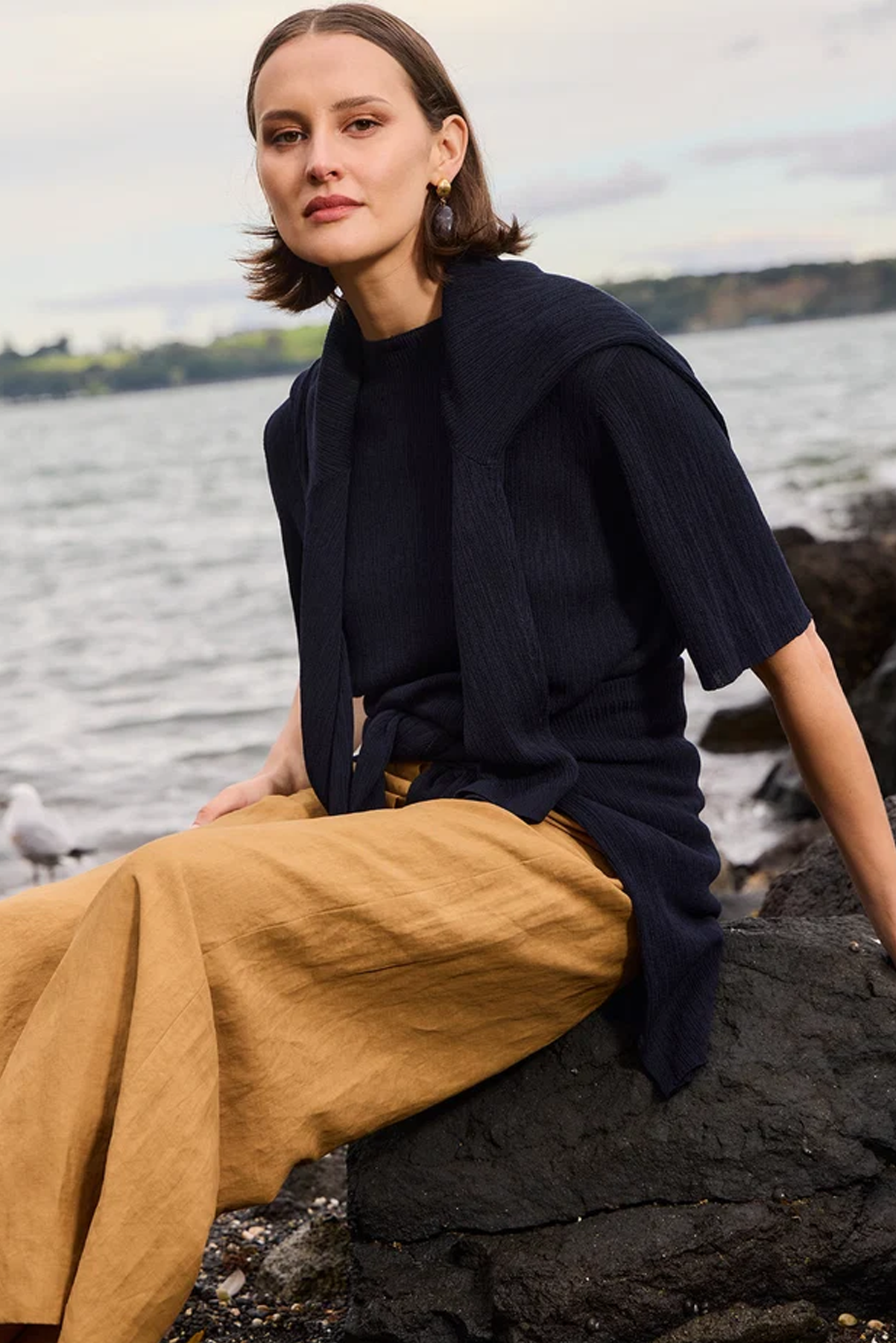 CAROLINE SILLS CRINKLE KNIT TEE VISCOSE POLYAMIDE TOP