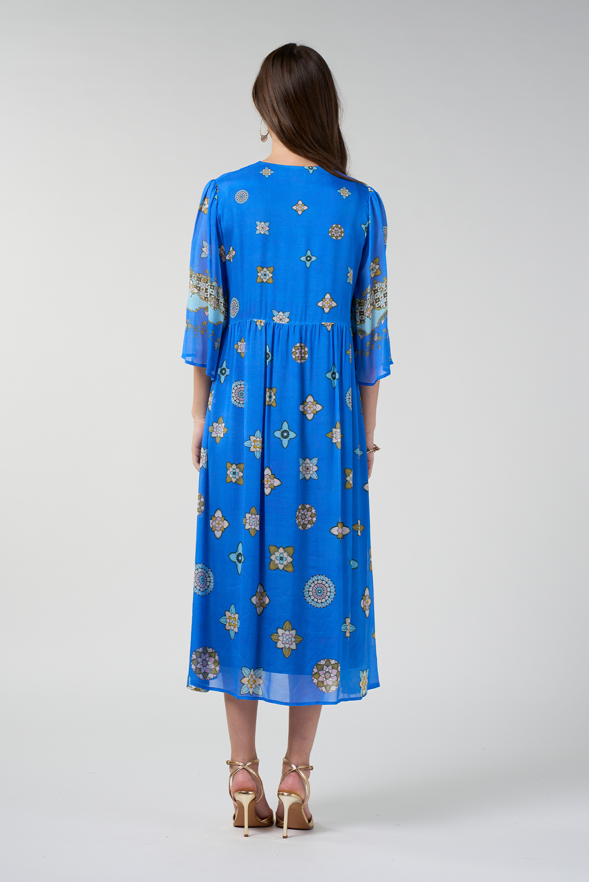 LOOBIES STORY DAMBULLA MIDI DRESS RAYON NYLON BLUE FLROAL DRESS