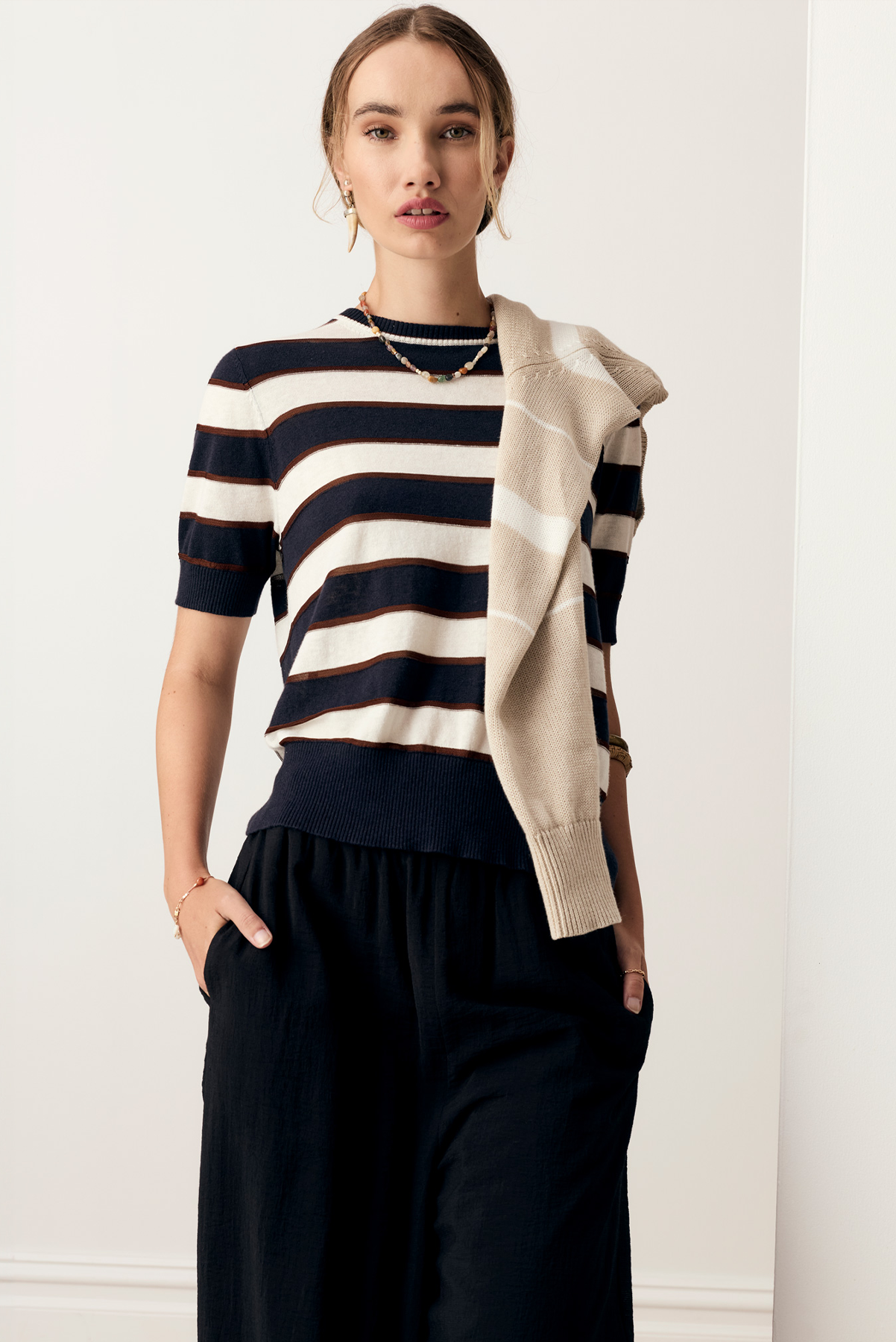 POL DARCEY STRIPE KNIT TEE KNIT COTTON BLACK PINK NAVY INK