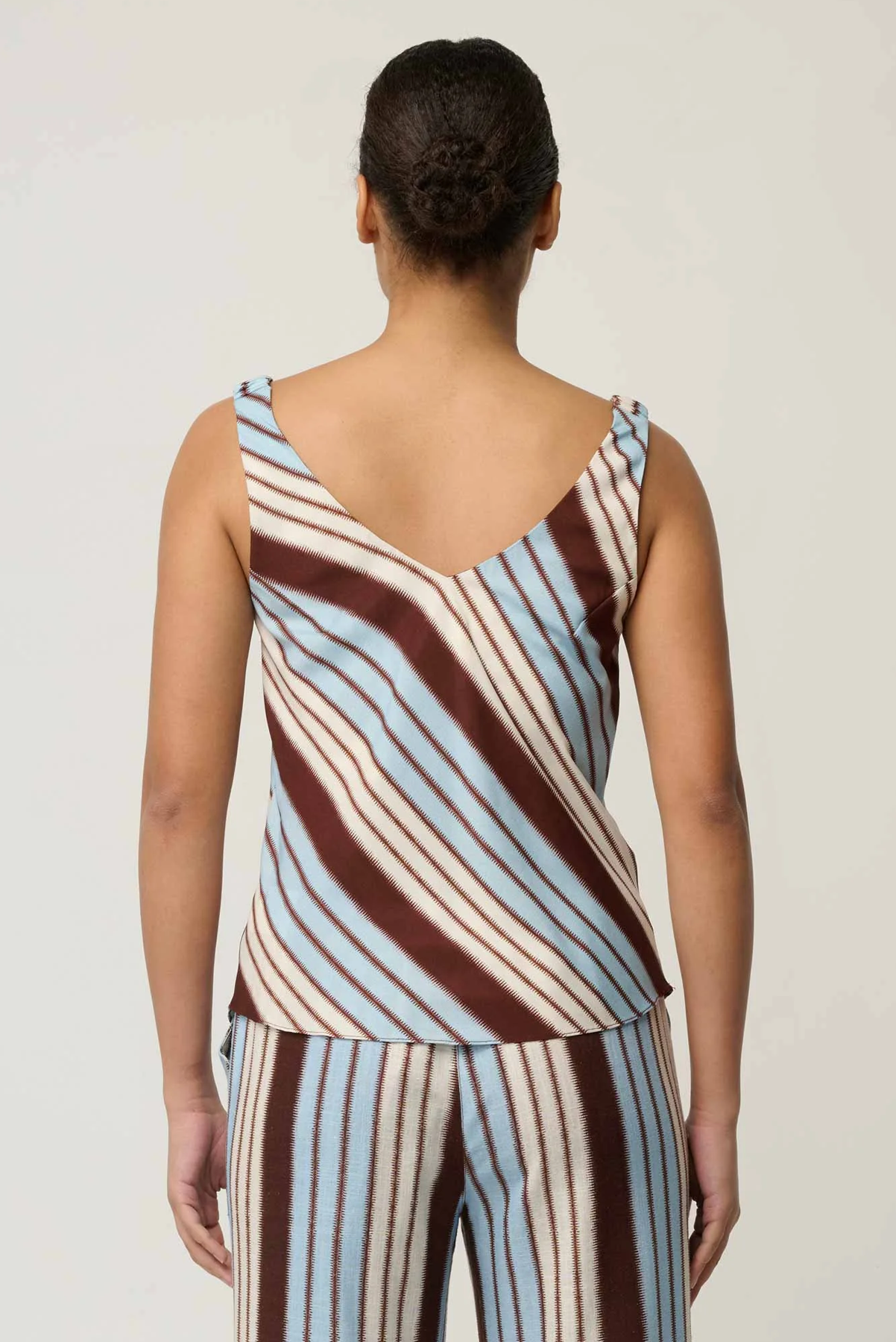 ONCE WAS DELRAY REVERSIBLE CAMI CUPRO VISCOSE SPANDEX STRIPE BLUE BROWN TOP
