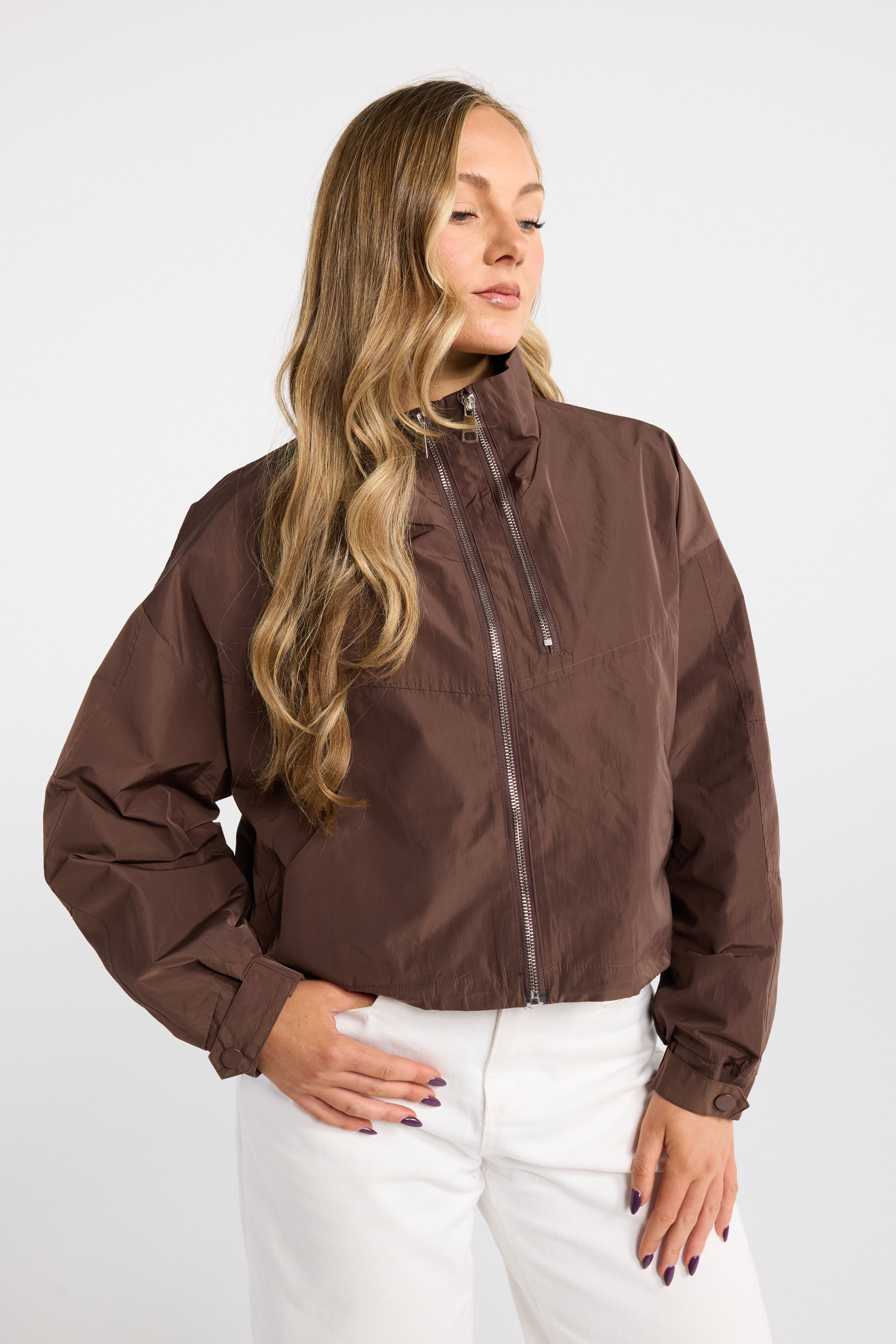INK DOUBLE JACKET BROWN LIGHT WEIGHT JACKET DOUBLE ZIP BOXY FIT
