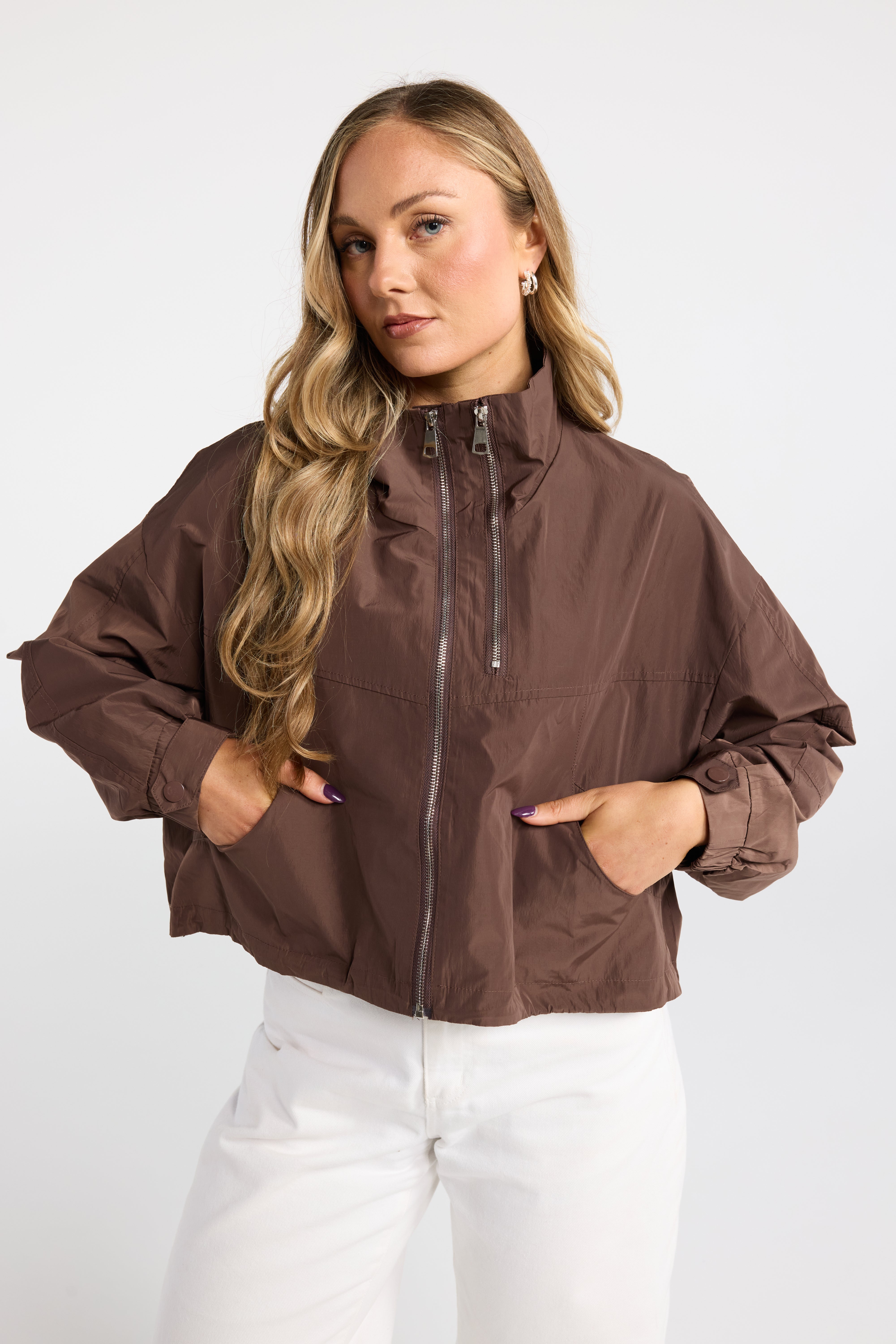 INK DOUBLE JACKET BROWN LIGHT WEIGHT JACKET DOUBLE ZIP BOXY FIT