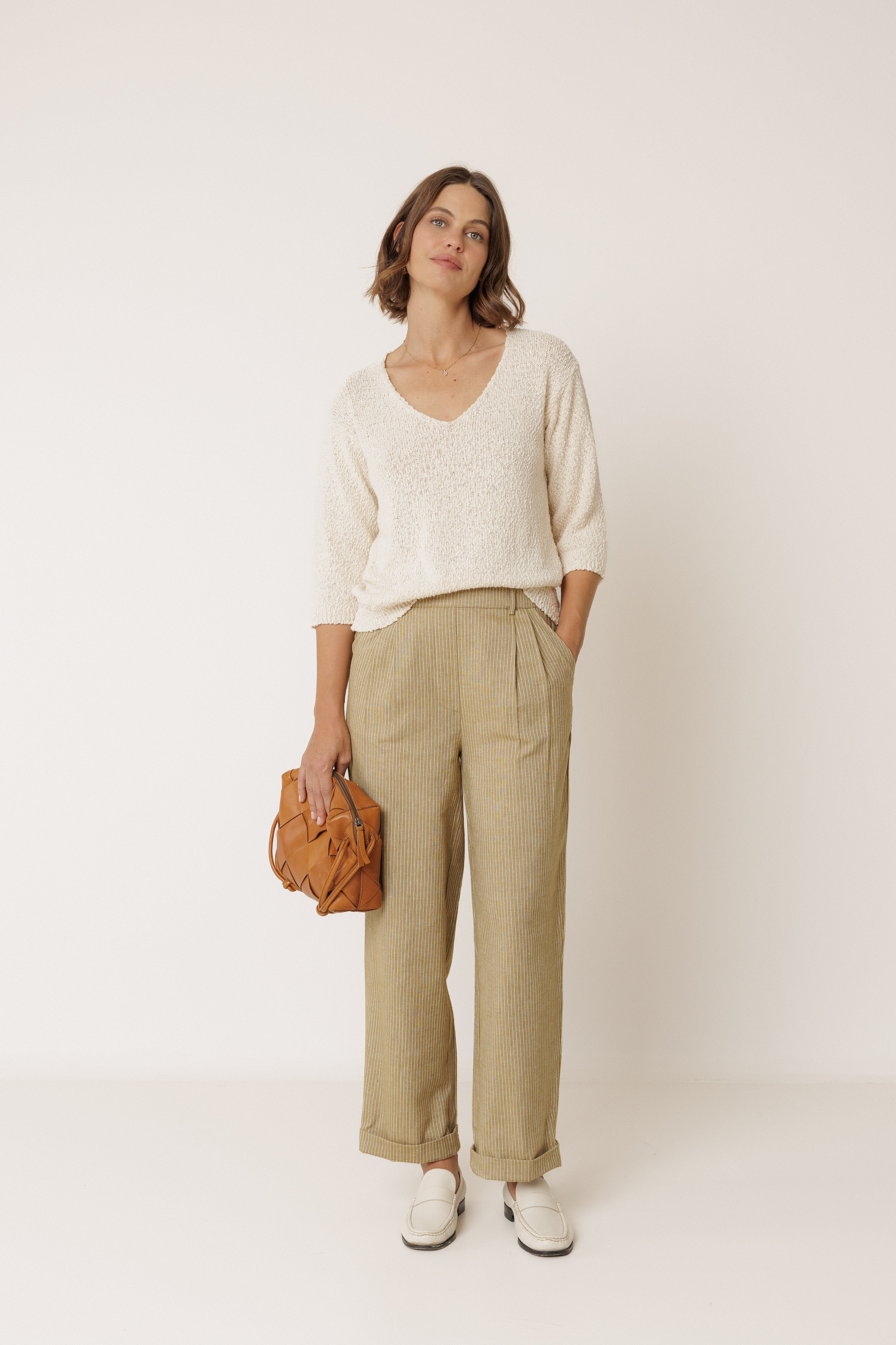 INDI AND COLD ORGANIC COTTON BOUCLE SWEATER ECRU CREAM IVORY
