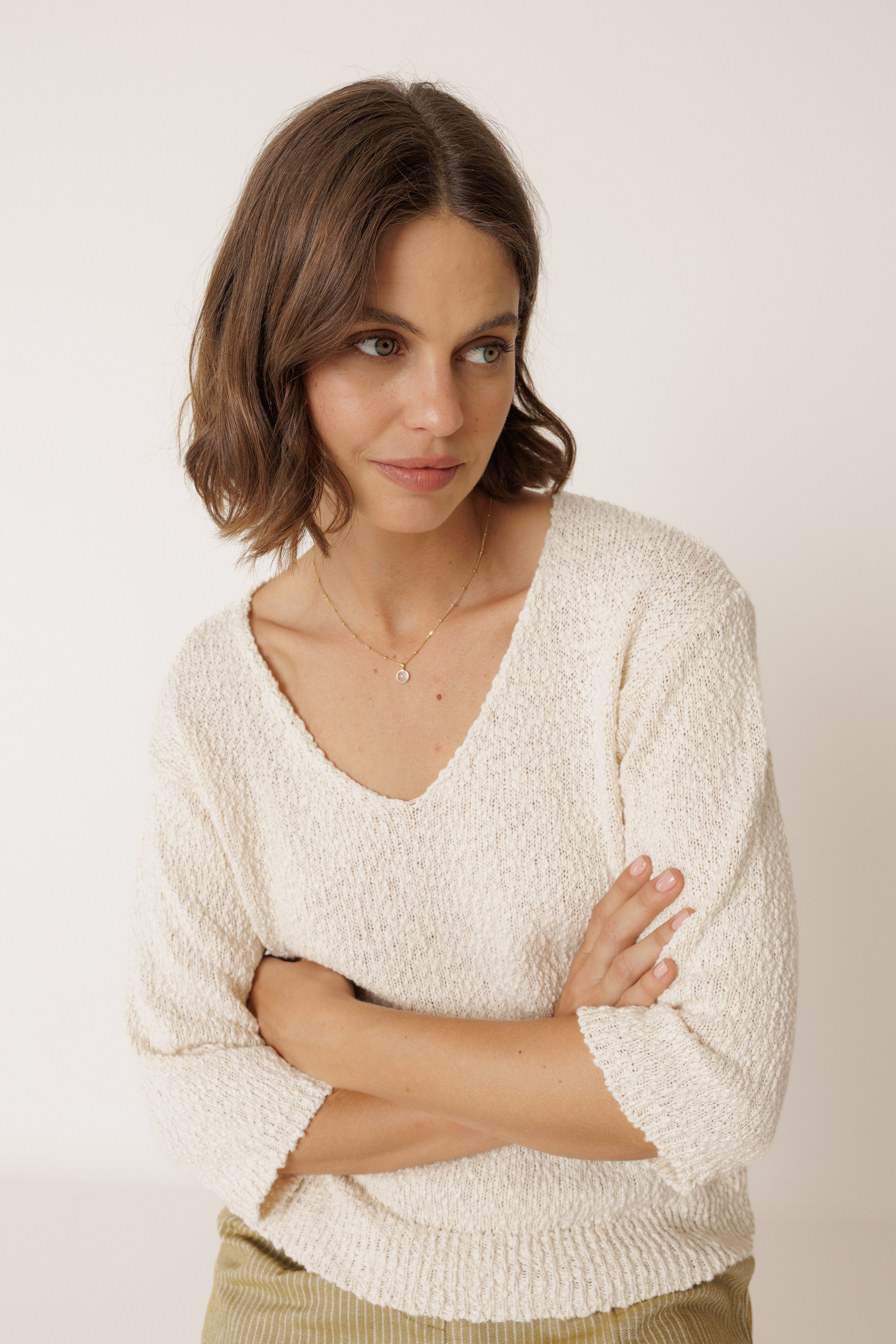 INDI AND COLD ORGANIC COTTON BOUCLE SWEATER ECRU CREAM IVORY
