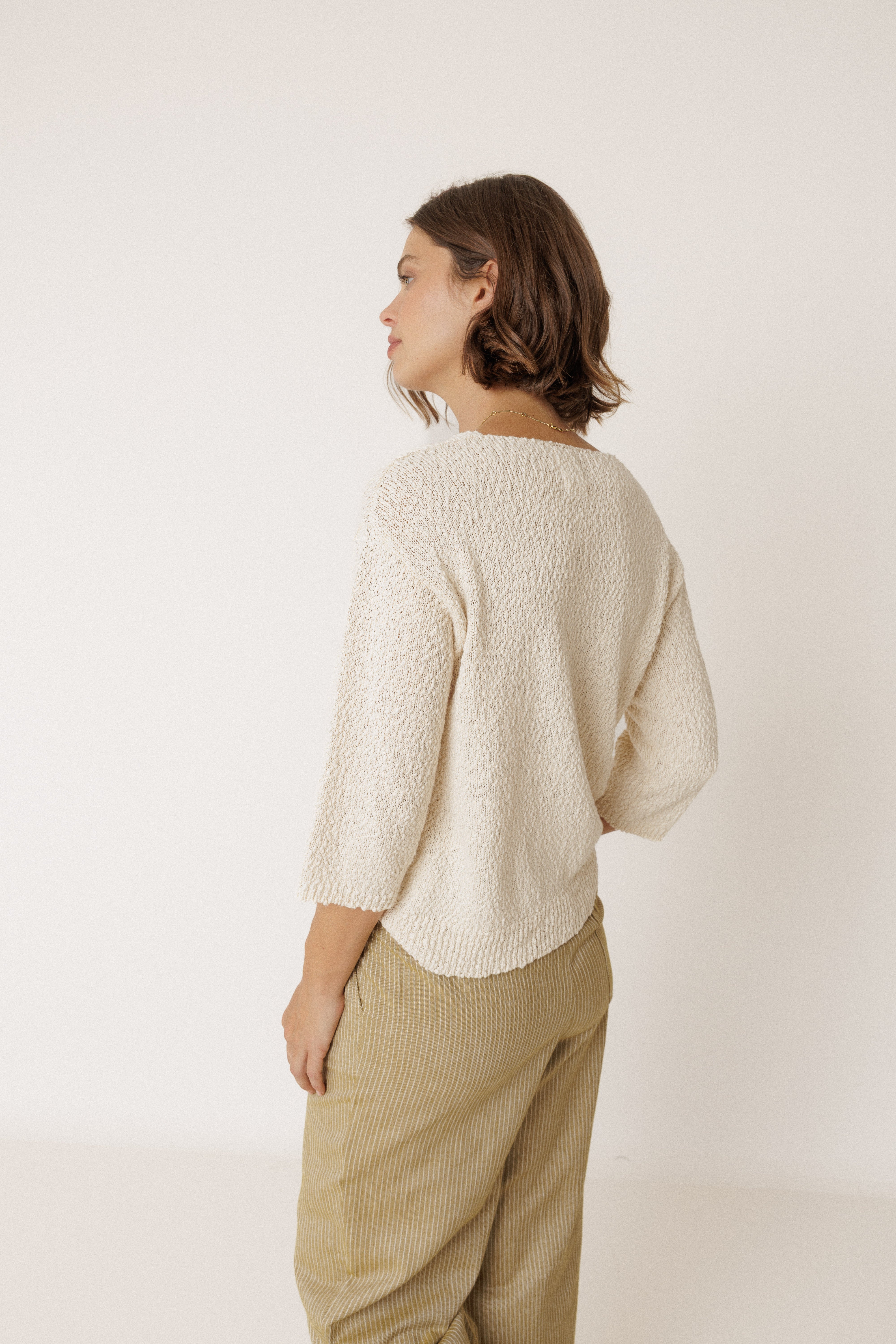 INDI AND COLD ORGANIC COTTON BOUCLE SWEATER ECRU CREAM IVORY