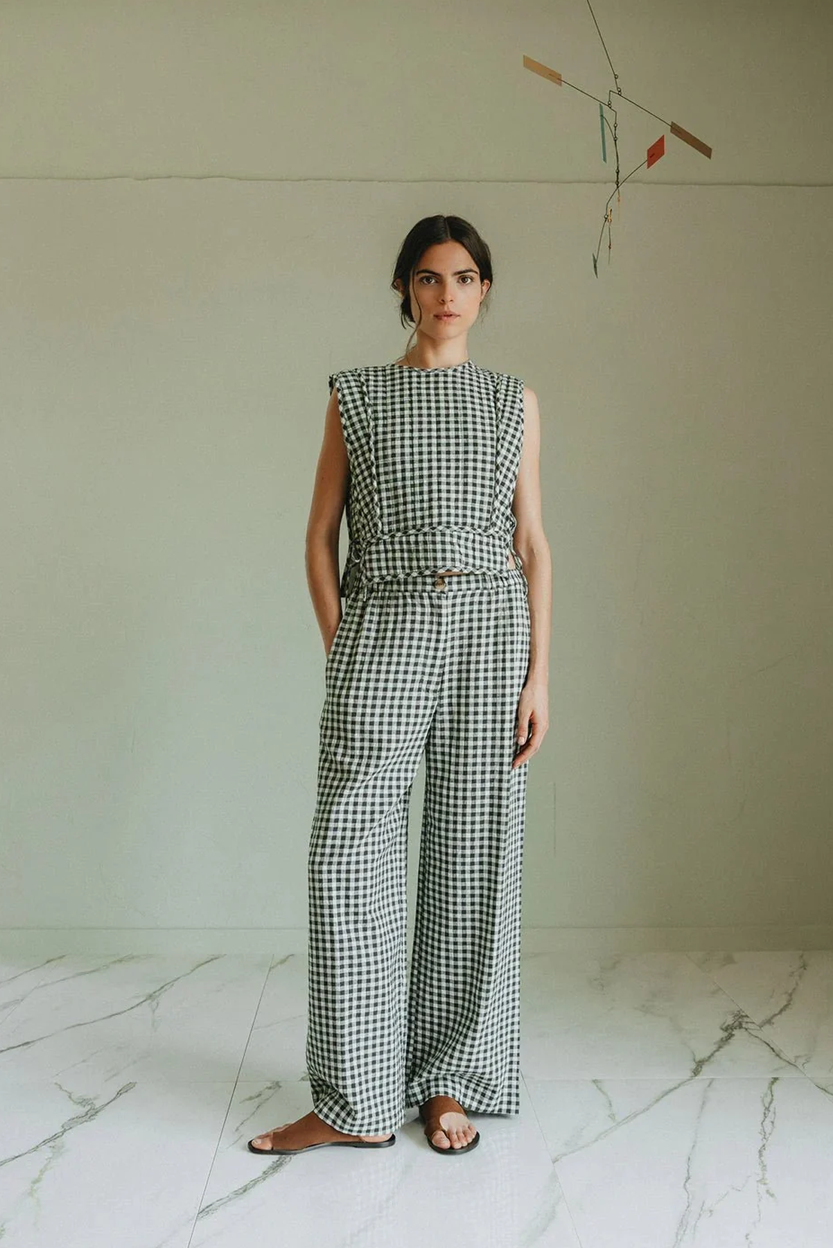 INDI AND COLD ELASTIC GINGHAM PANT COTTON VISCOSE CHECK MINT