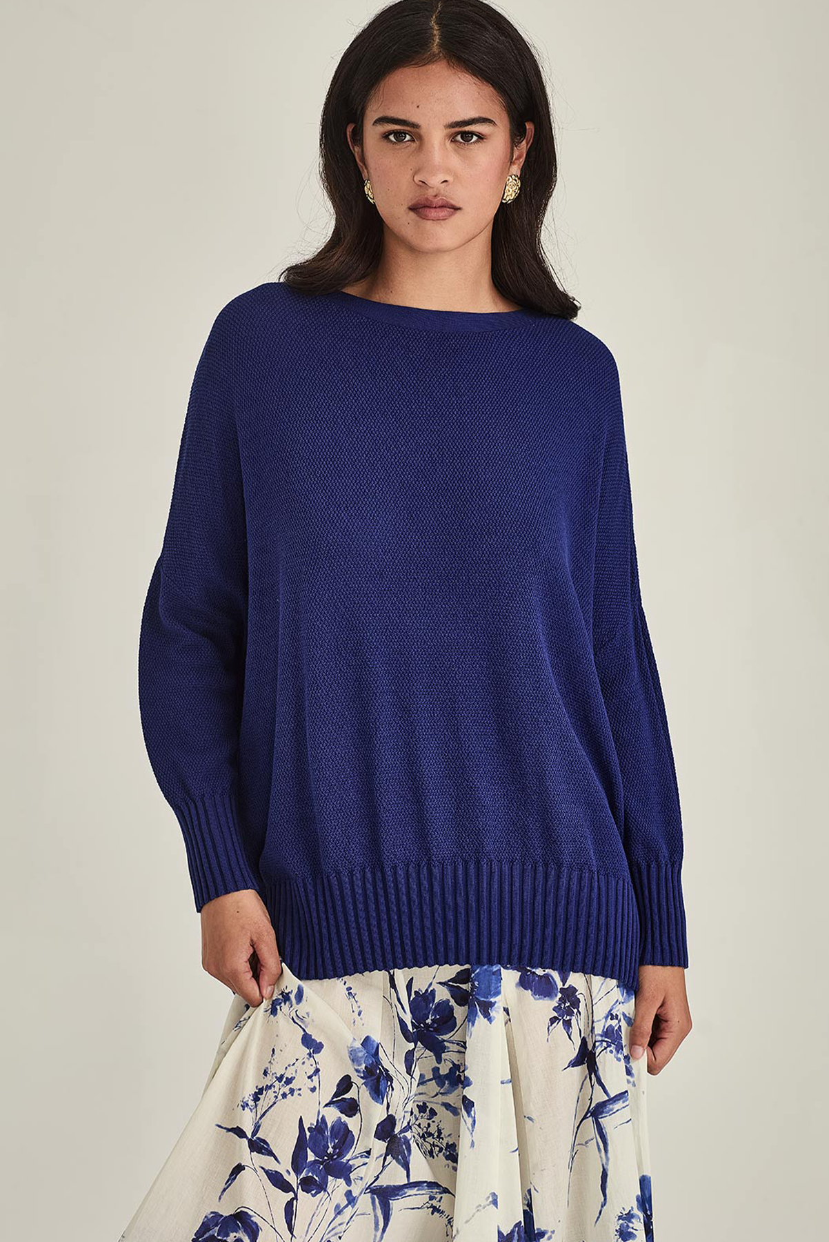 SILLS HAYLEY WEEKENDER COTTON TENCEL MODAL KNIT SWEATER COBALT BLUE