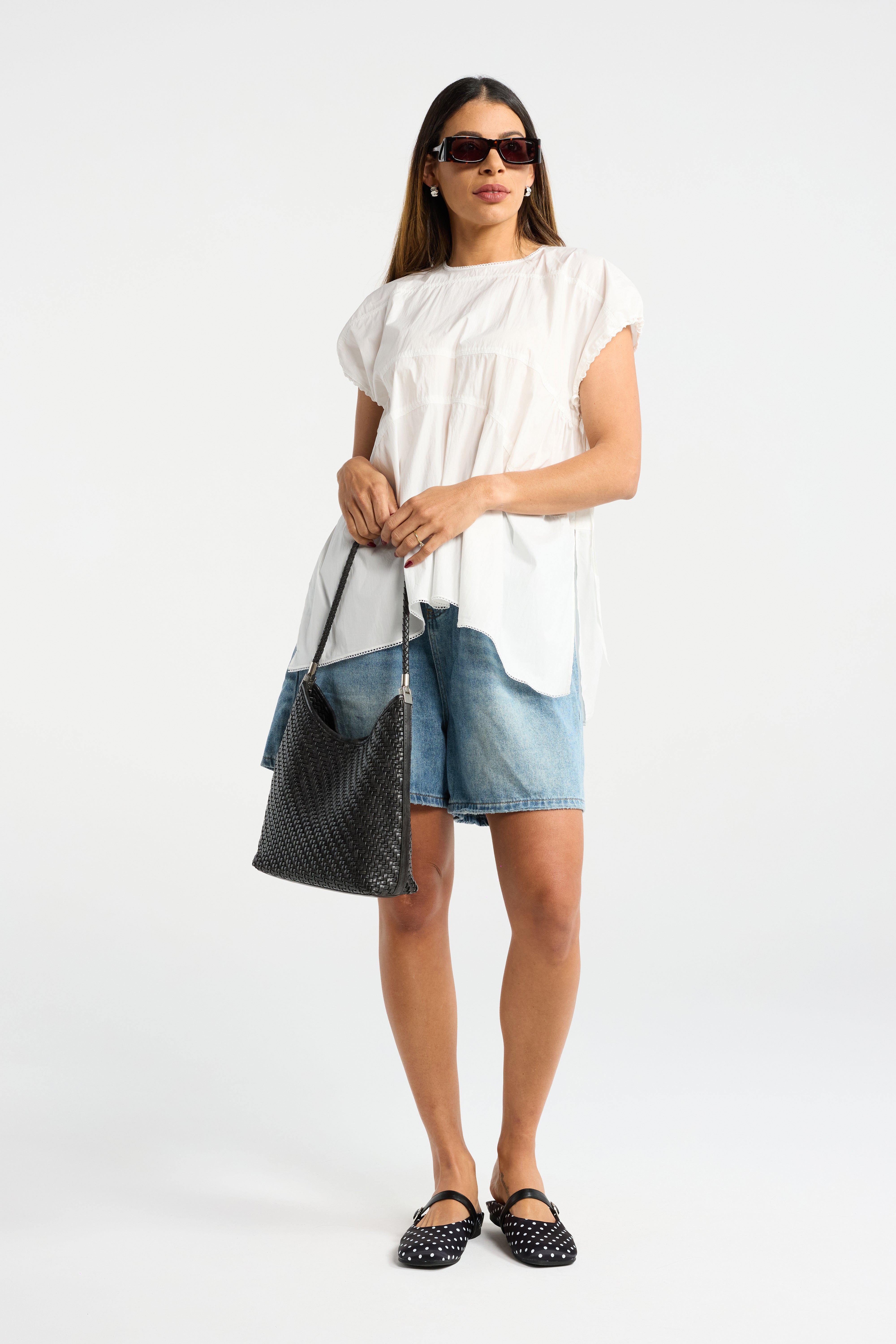 INK EMILY TOP WHITE BOHO TOP LACE TRIM TOP