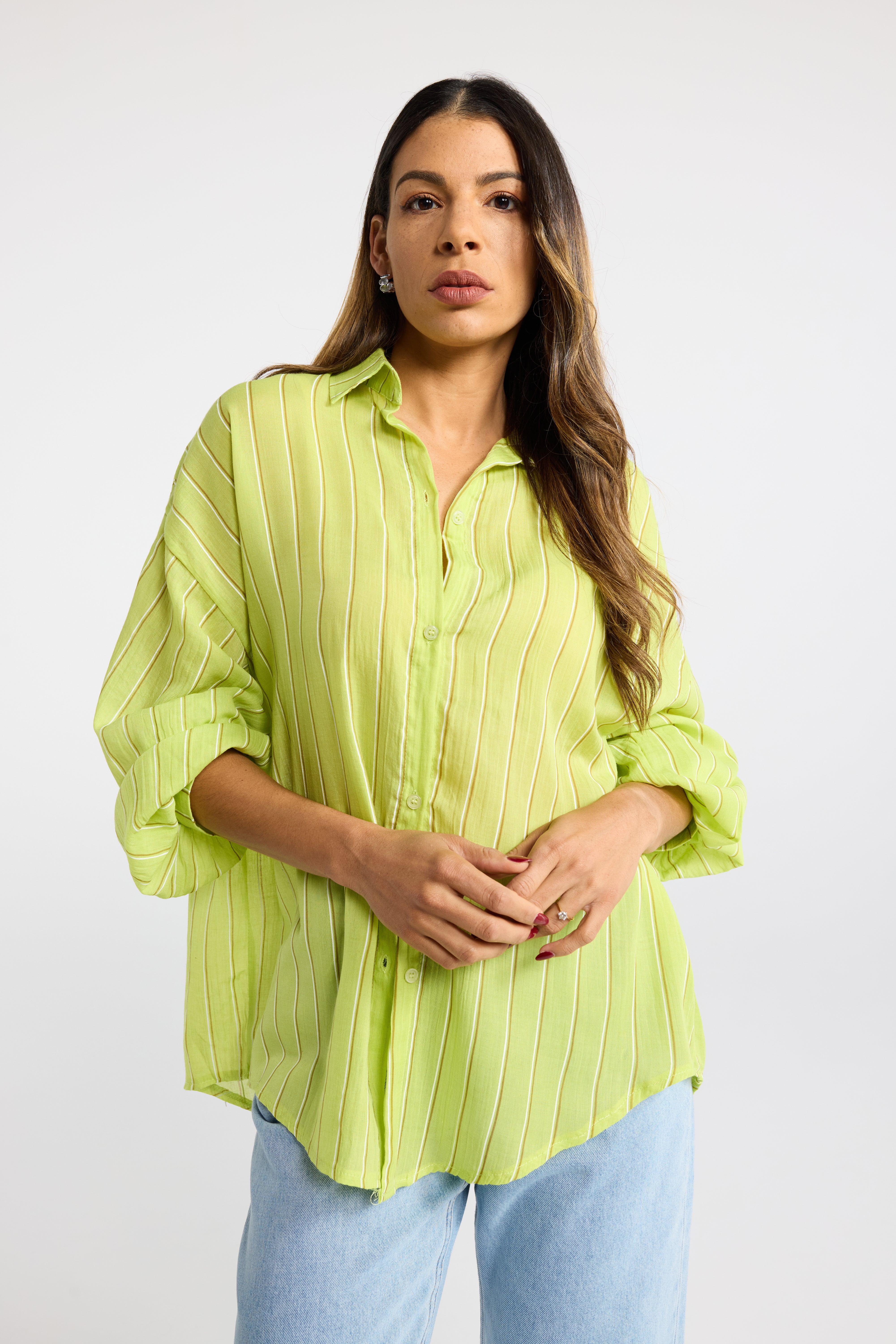 INK HARLOW SHIRT GREEN LIME LILAC TAN BLUE AQUA PURPLE BEIGE STRIPE BUTTON UP SHIRT