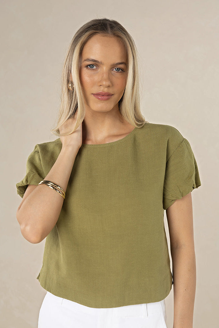 HUMIDITY MARISE TOP PINK GREEN WHITE IVORY LINEN TENCEL TOP